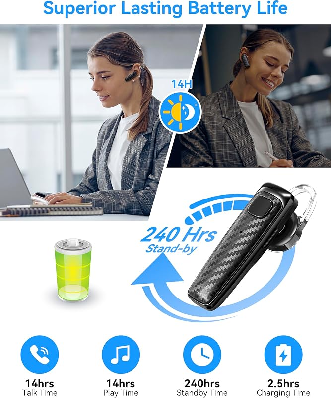 MQQC S525 Bluetooth 5.1 Wireless Earpiece, 16Hrs HD Calling, CVC8.0 Noise Cancelling, Hands-Free, Black image 4
