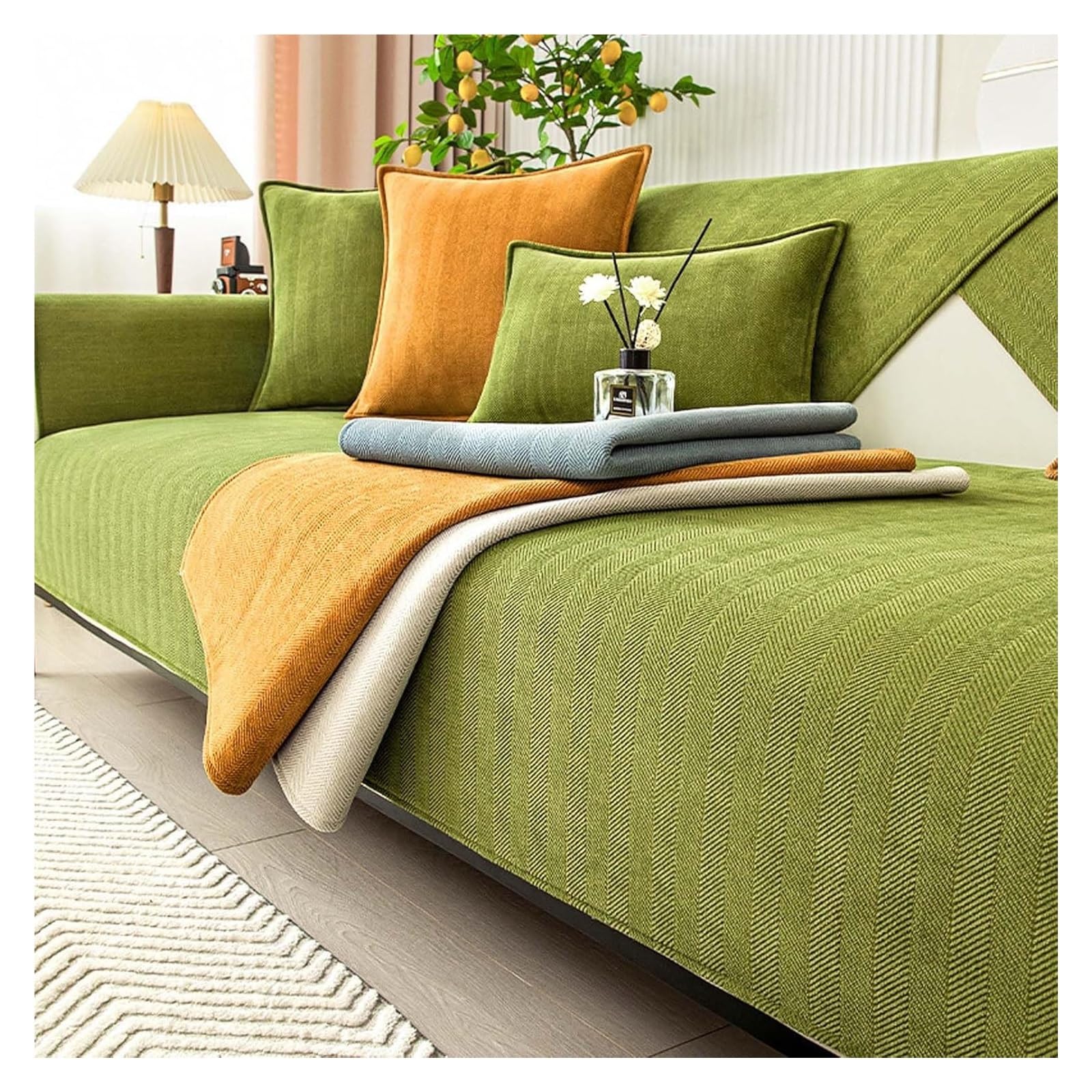 YDHSIKK Sofa Covers, Universal Sofa Covers Herringbone Chenille Multicolor Multiple Sizes(Green Vert,110 * 160)