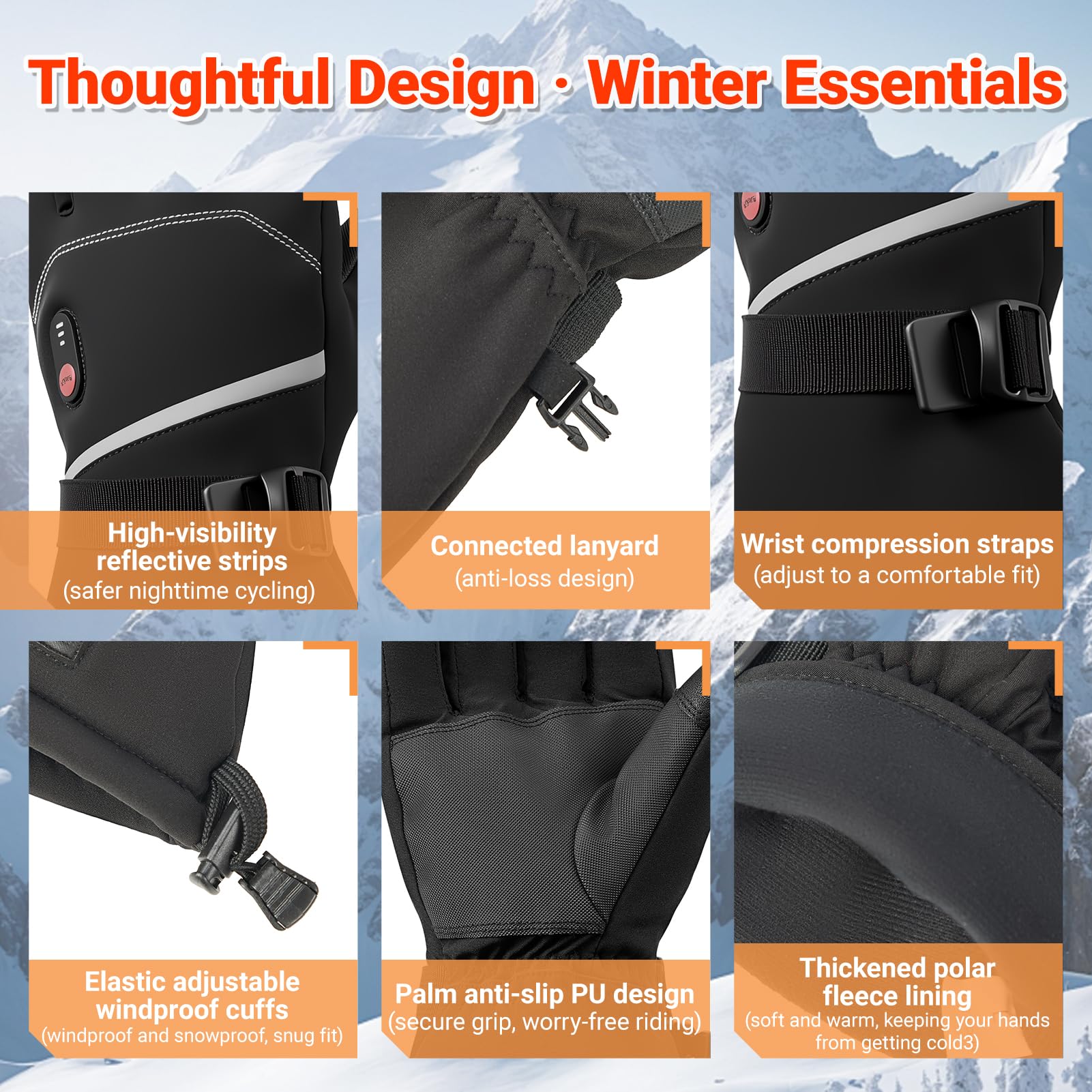 20000mAh Guantes Calefactables para Hombre y Mujere, 7.4V Rápido Calentamiento Guantes Calientes Recargables, 3 Temperaturas, Pantalla Táctil, Impermeable, Antideslizante, Adecuado para el Invierno