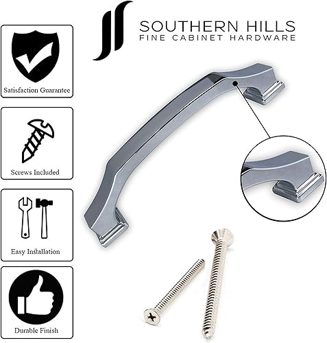 Miniatura 5 de Southern Hills SH3902-128-CHR-5 - Tiradores de gabinete cromados de 5 pulgadas, paquete de 5 manijas de gabinete modernas, manijas de cajón cromadas