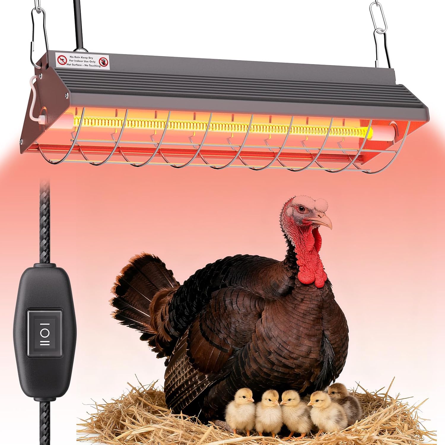 Large Heat Lamp for Chickens, 300W Carbon Fiber Heater for Chick Brooder - Adjustable Height Chicken Coop Heater with 2 Temperature Modes, Long-Lasting 10,000H, Ideal Chicken Coop Accessories