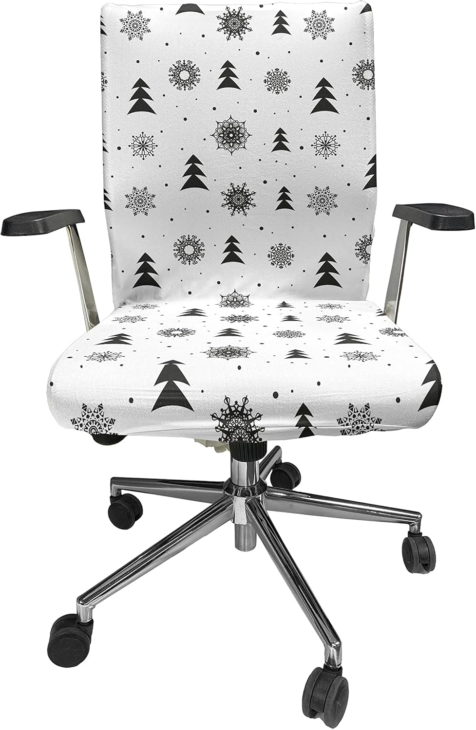 Ambesonne Nordic Office Chair Cover, Christmas Pine Trees Snowflakes Noel Winter North Holiday Celebration Graphic Art, Stretchable Decorative Universal Size High Back Printed Slipcover, Charoal White