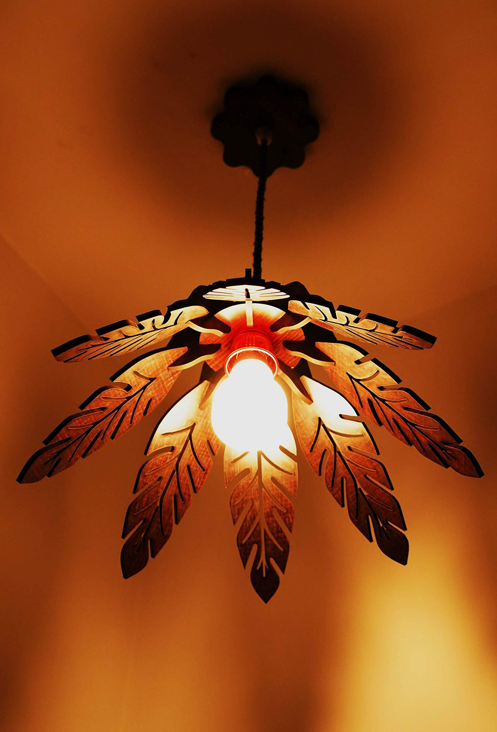 US DZIRE - THE BRAND OF LIFESTYLE 158PLV 15 watts Wooden Ceiling Round Pendant Hanging Lights for Home Living Room (Dark Brown)-image-27