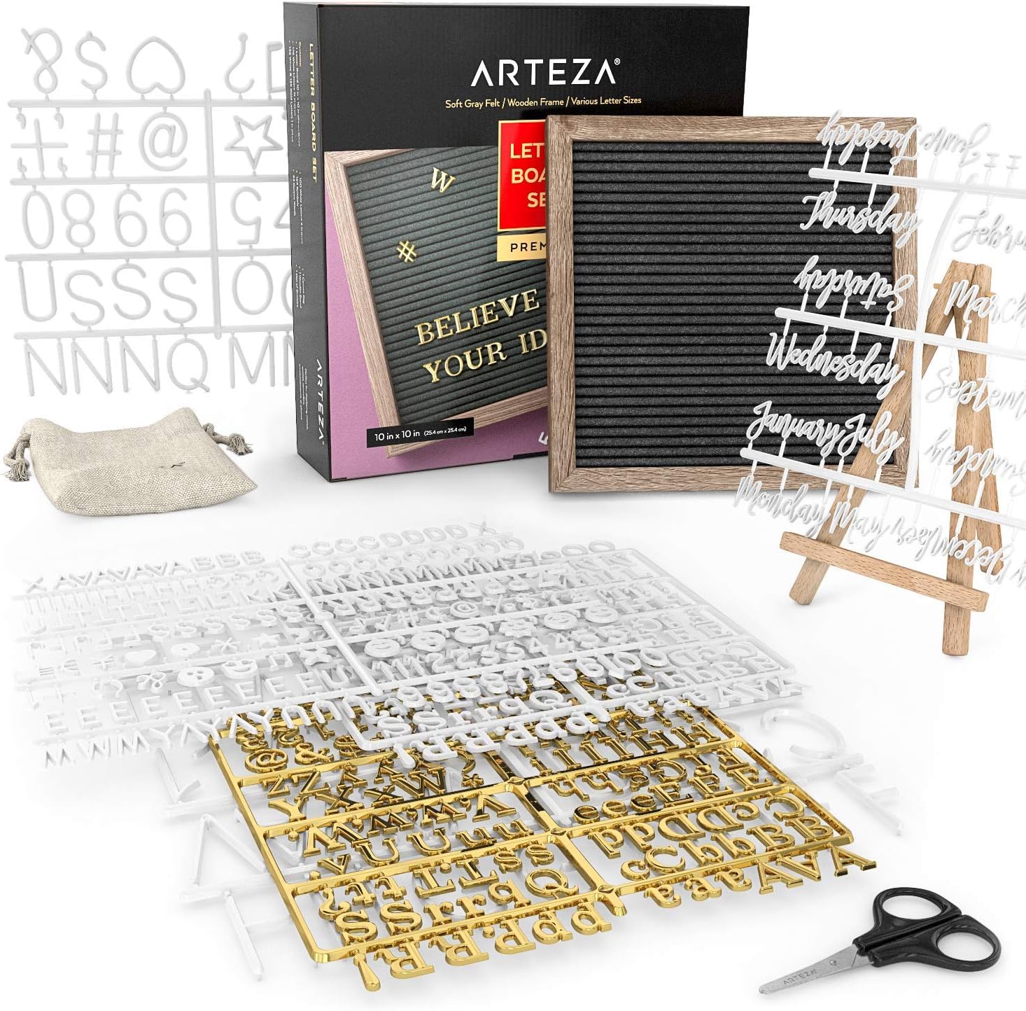 Flаѕh Dеаlѕ - 50% оƒƒ Arteza Gray Felt Letter Board Set, 10x10 Inches, With 526 Changeable Letters, 164 Symbols, 33 Cursive Words, Wooden Stand, Scissors & Storage Bag, Message Board for Signs, Decor & Menus