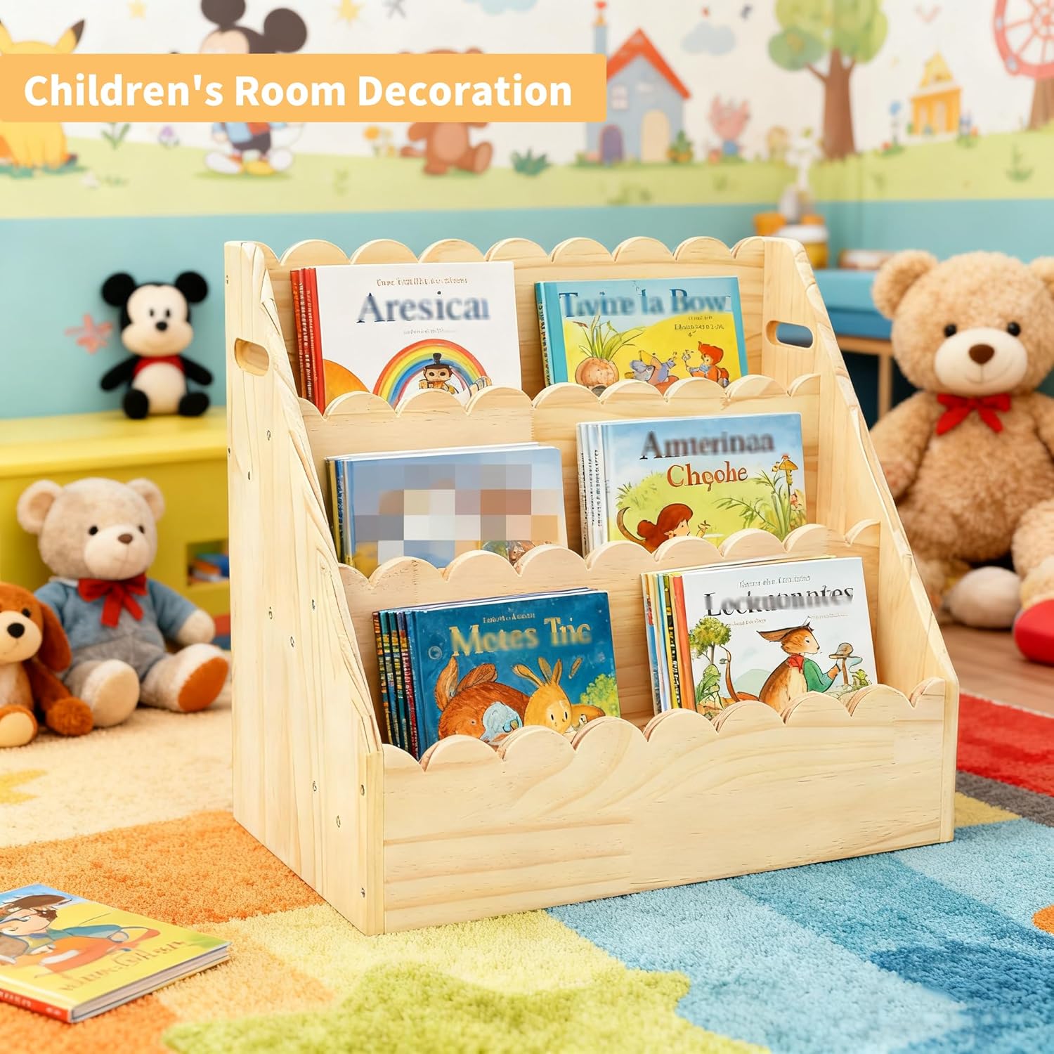 Kids Bookshelf 3-Tier, Solid Wood Bookcase & Montessori Book Display Rack, Open Front Facing Bookshelves for Toddlers, Children's Room, Nursery, Bedroom, Playroom Organizer (Small) - Image 5