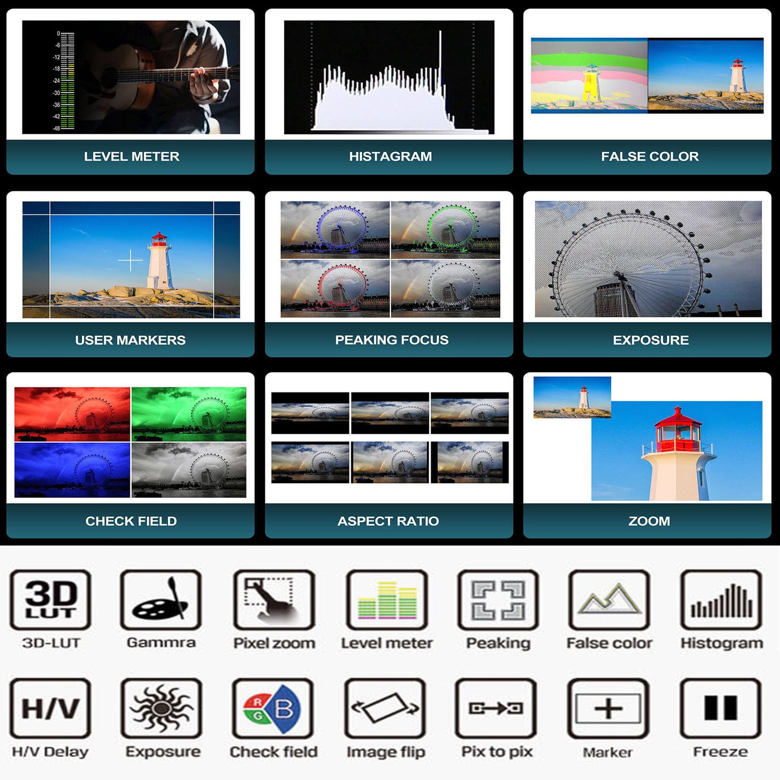 LILLIPUT H7S 7" Moniteur Camera 4K Ultra Luminosité sur Caméra Video Peaking Focus Assist avec 3G-SDI et HDMI 4K, Résolution Full HD, LCD Visible à la lumière du Soleil DSLR Monitor
