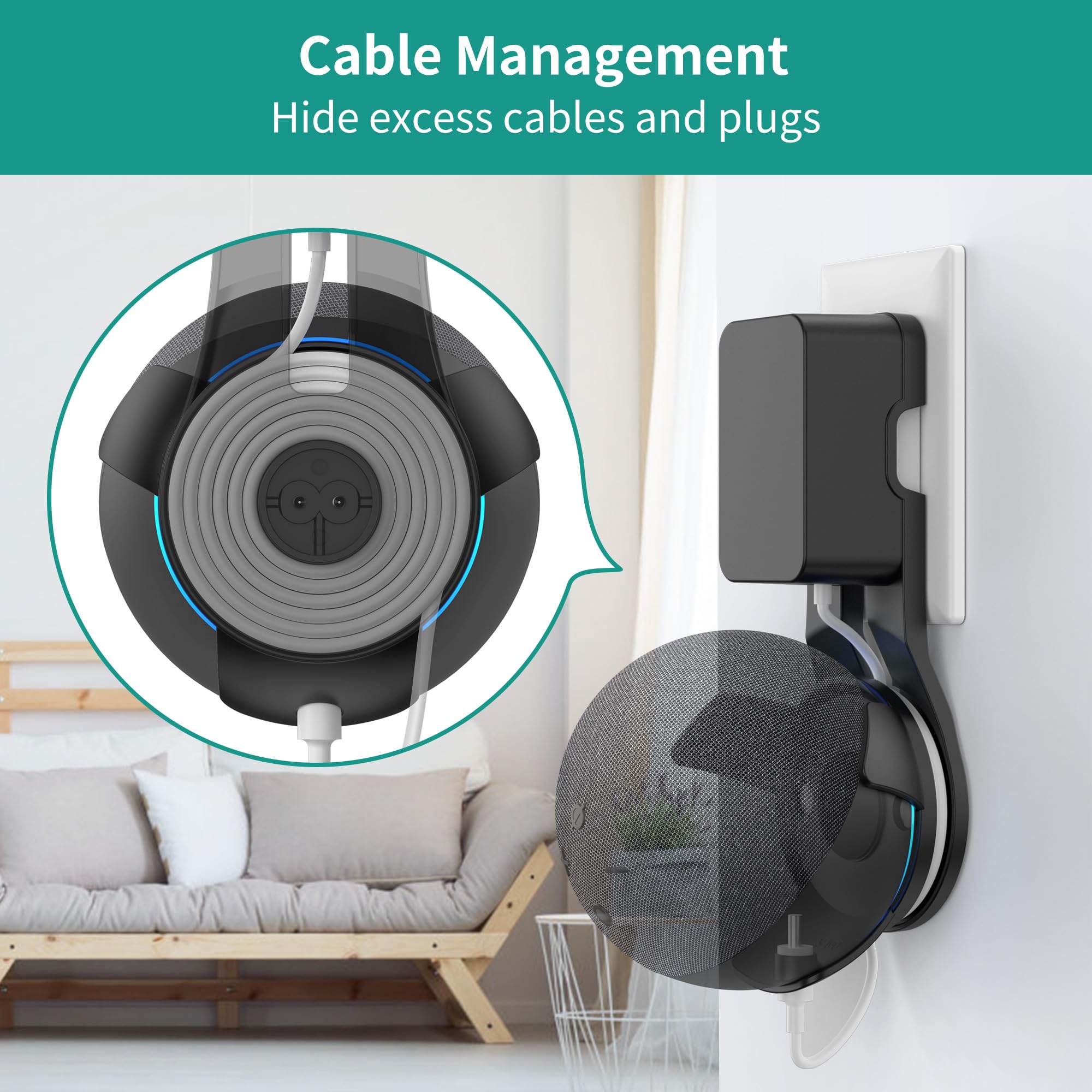 PlusAcc Support de Prise Murale pour Echo Dot 5ème génération - Pas de vis nécessaires (Noir)