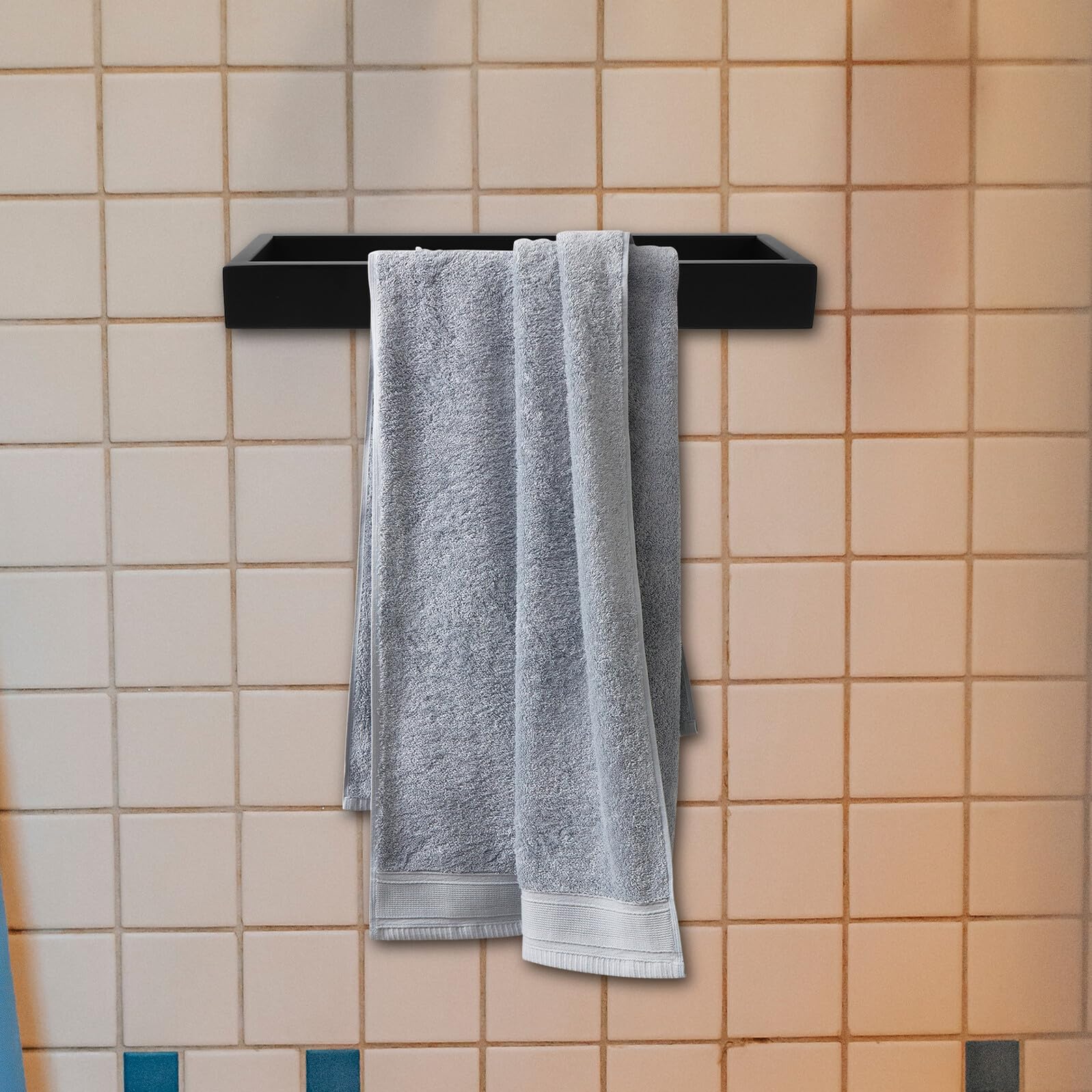 Toallero de Pared para Baño de Acero Inoxidable 260X75X30 MM Aro Rectangular Negro Soporte Resistente y Antióxido para Toallas y Ducha Diseño Moderno y Funcional