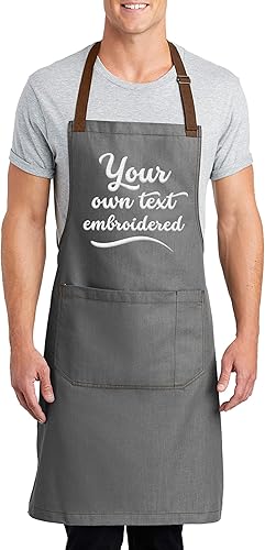 TEEAMORE Delantales bordados personalizados para mujeres y hombres, añade tu texto Chef Kitchen Grill Delantal disponible en Yaxa Peru