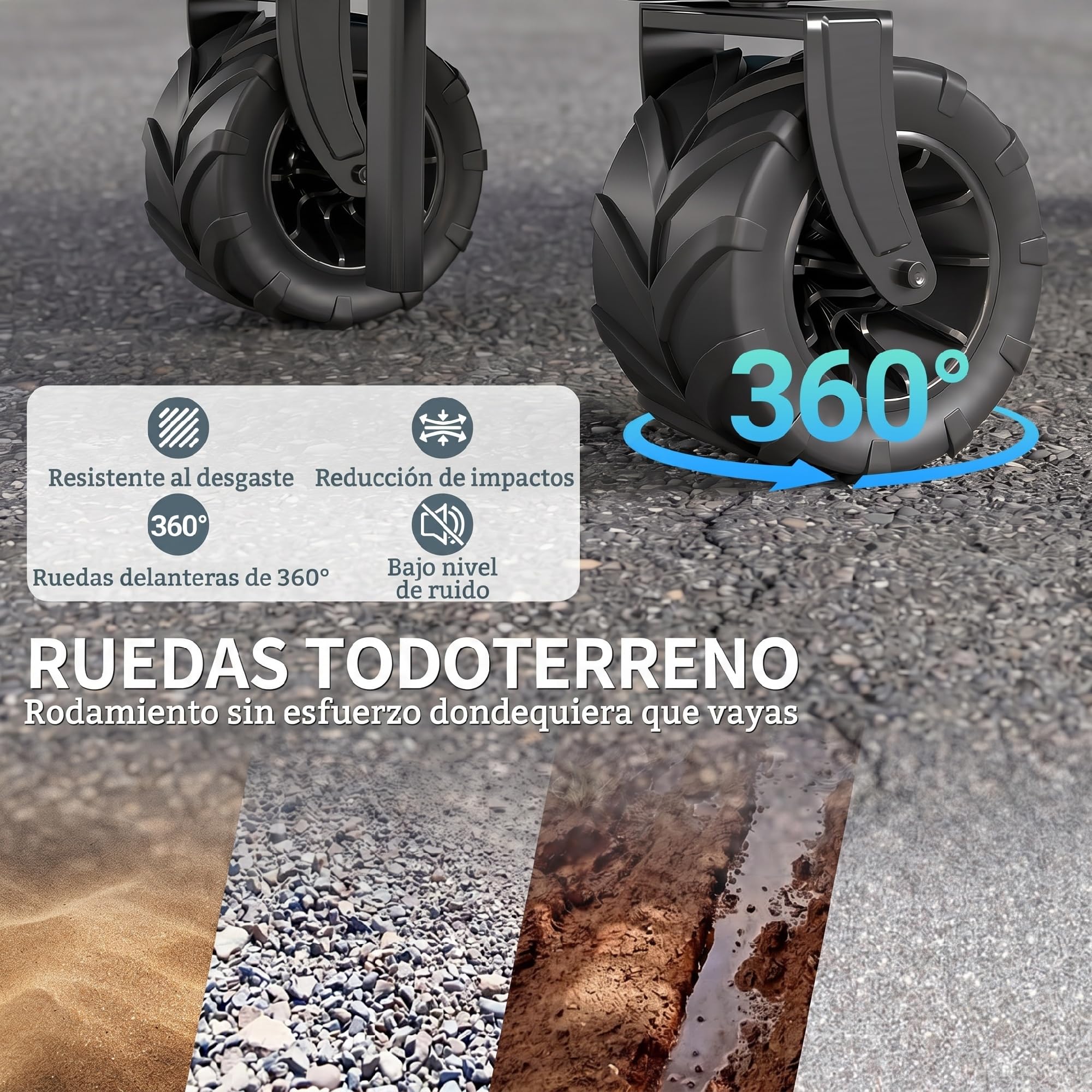 Outsunny Carro Playa Ruedas Grandes con Freno, Carrito de Jardín Plegable con Altura del Manillar Ajustable, Ruedas Giratorias 360°, para Terraza, Patio, Campaña, Compra al Aire Libre, Gris Oscuro