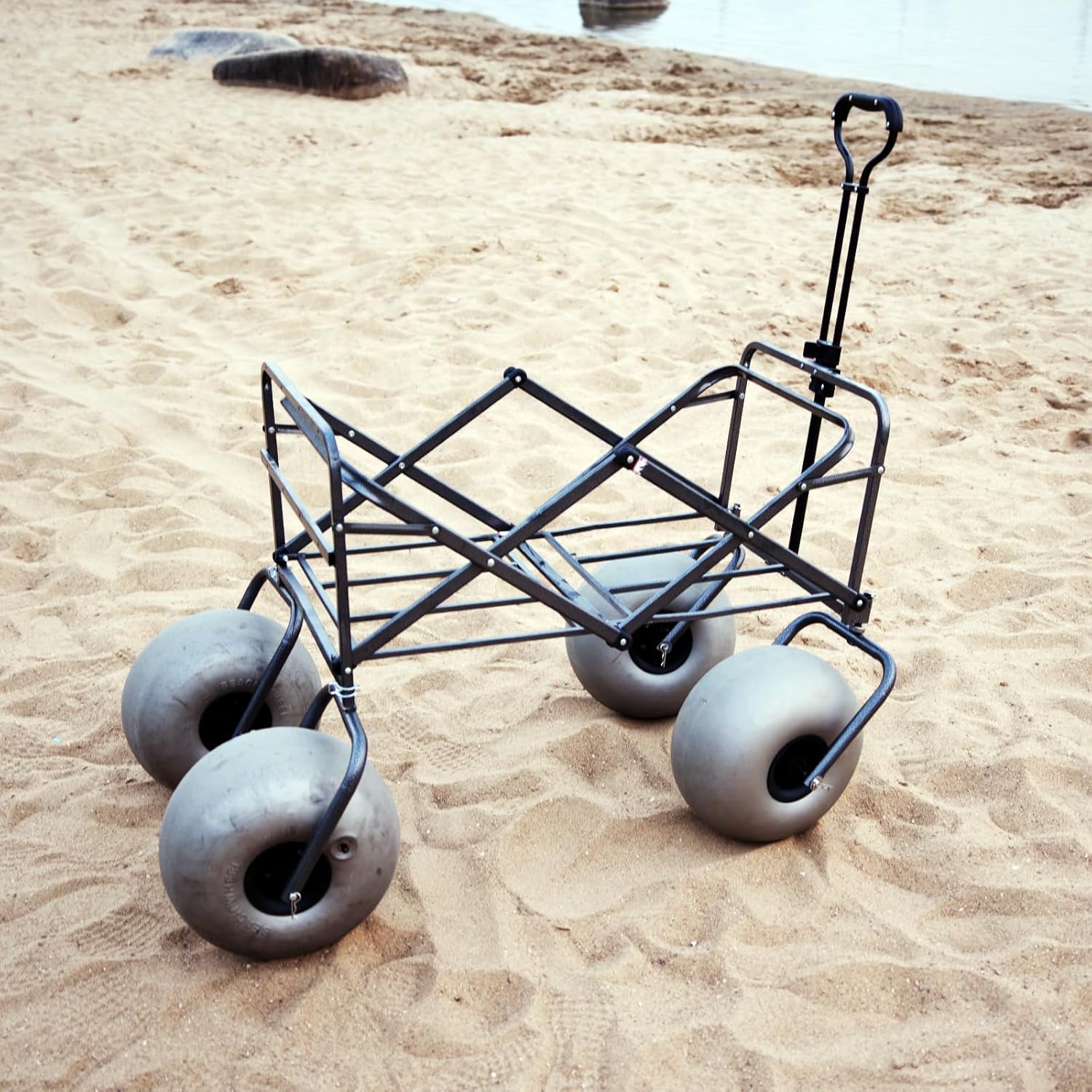 Beach Wagon with Big Wheels for Sand, Collapsible Wagon with Four 13 Balloon Wheels (Pump Included) Beach Wagon with Big Wheels for Sand, Collapsible Wagon with Four 13 Balloon Wheels (Pump Included)