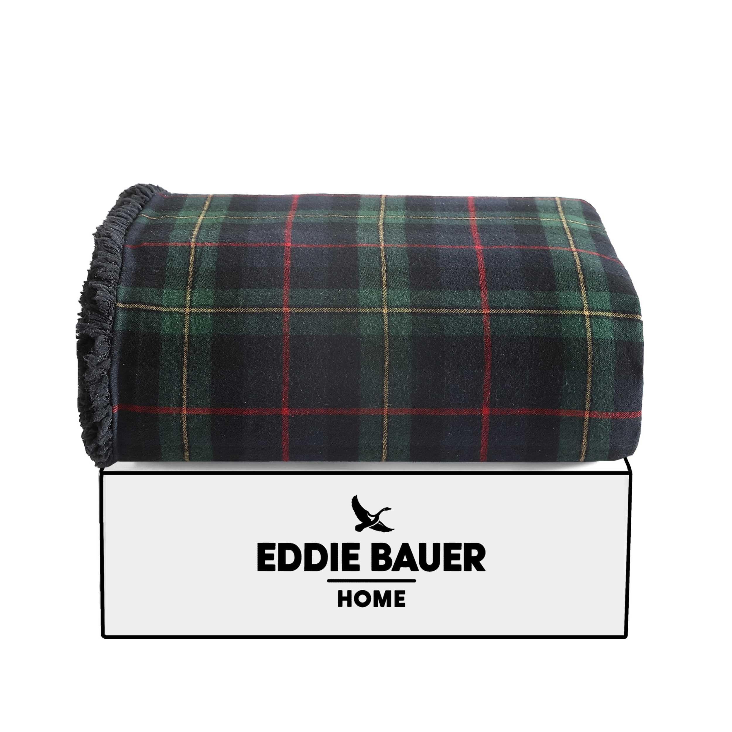 Eddie Bauer Couverture Parure de lit réversible en Flanelle de Coton pour Toutes Les Saisons, Sherpa, Tartan pin Rouge/Vert/Anthracite, Throw