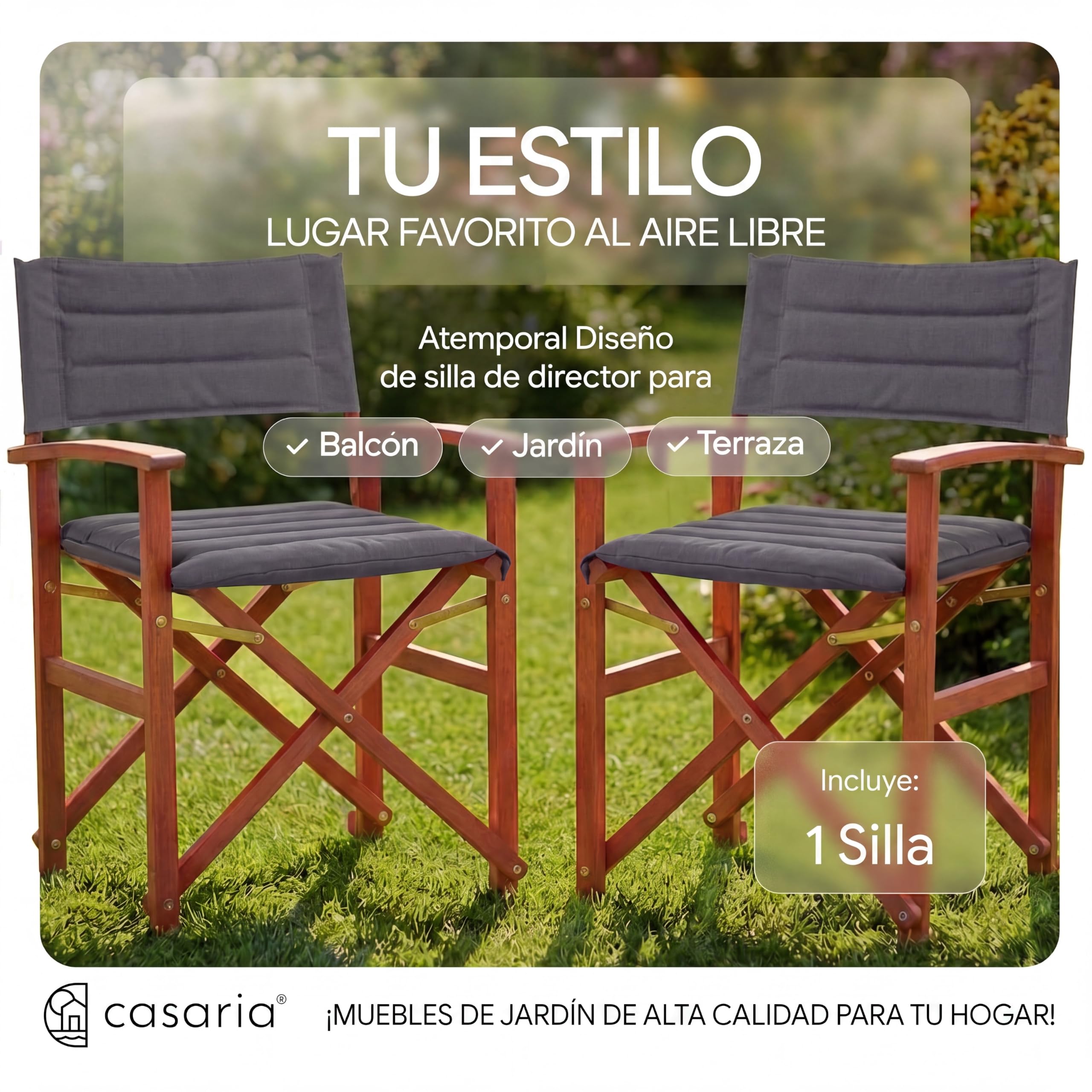 CASARIA Silla Director Plegable Acolchada Madera Eucalipto Certif. FSC
