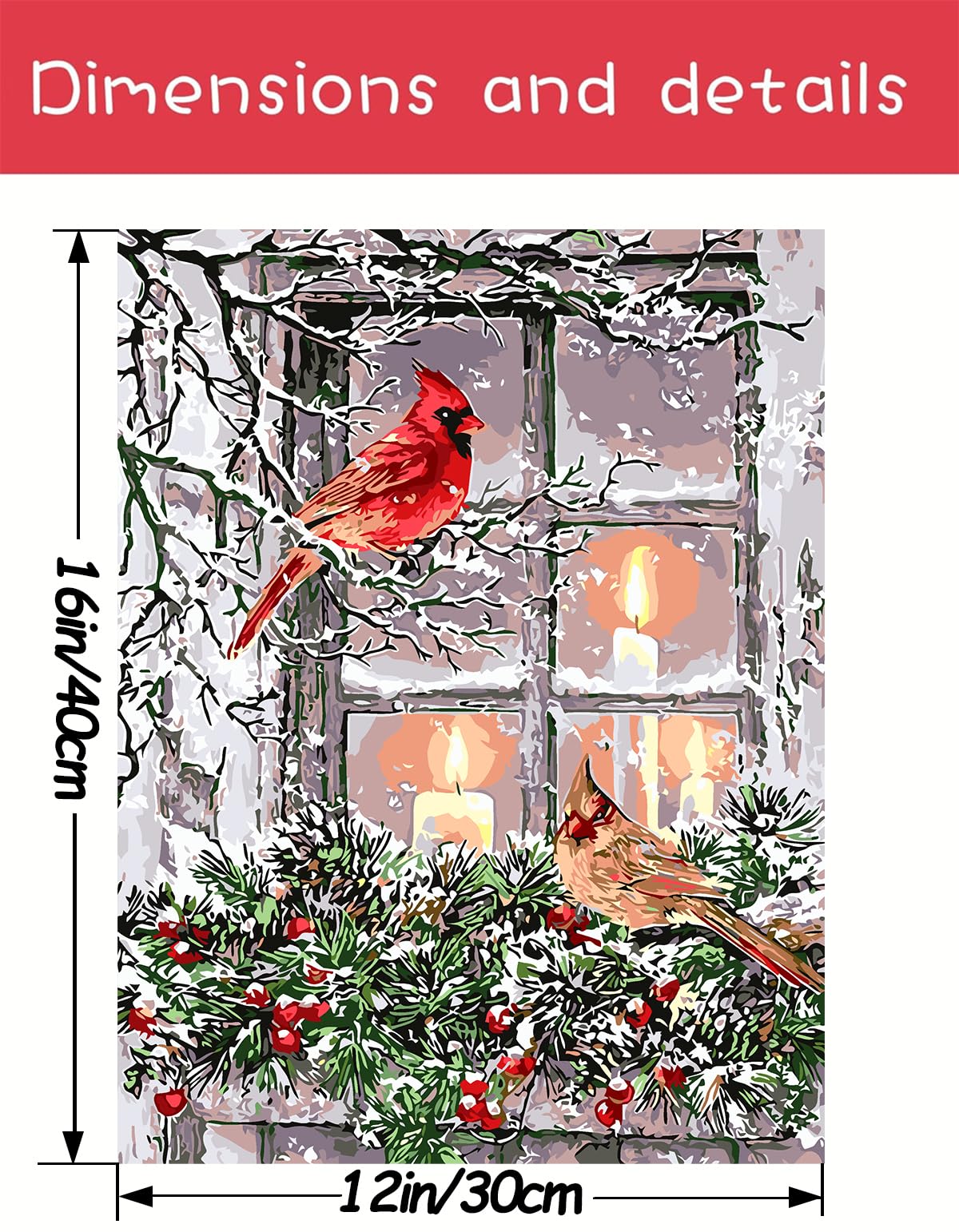 AREOPNMG Christmas Cardinal Paint by Numbers Kit for Adults Beginner DIY Winter Painting by Numbers Kits,with 3 Brushes and Acrylic Paint(Without Frame), Home Wall Decor 12 x 16 in - Image 4