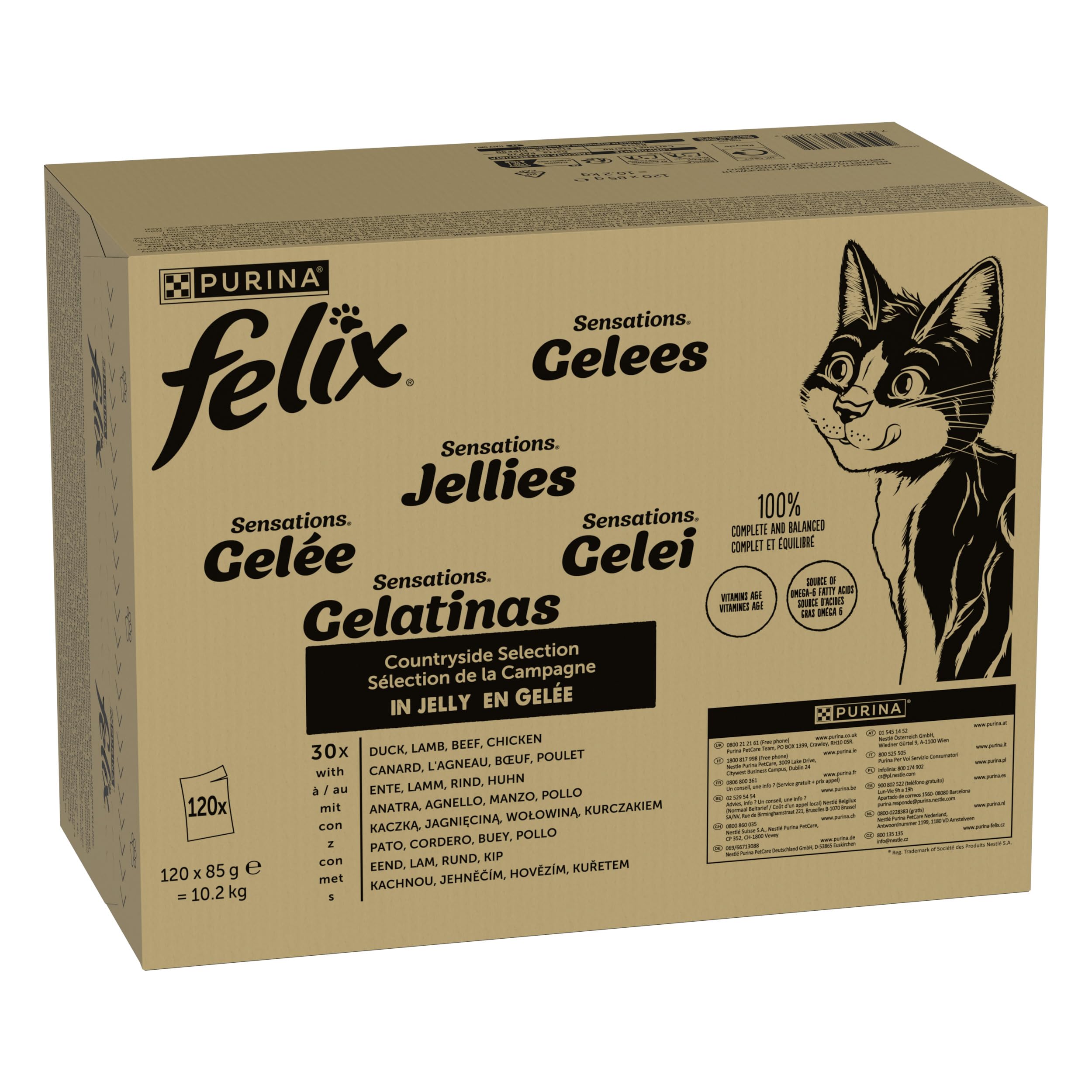 Purina Felix Sensations Comida Húmeda para Gato Adulto Pack Surtido Carnes, 120 Sobres de 85g
