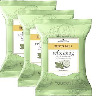 Burt's Bees Sensitive Facial Cleansing Towelettes with Cucumber and Mint - 30 Count (Pack of 3)