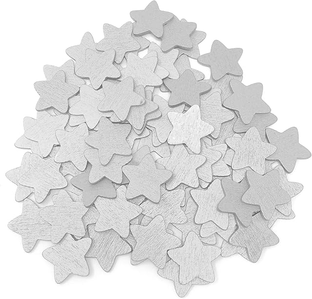 50pcs Silver 18mm Stars Wooden Shabby Chic Craft Scrapbook Vintage Wood Star