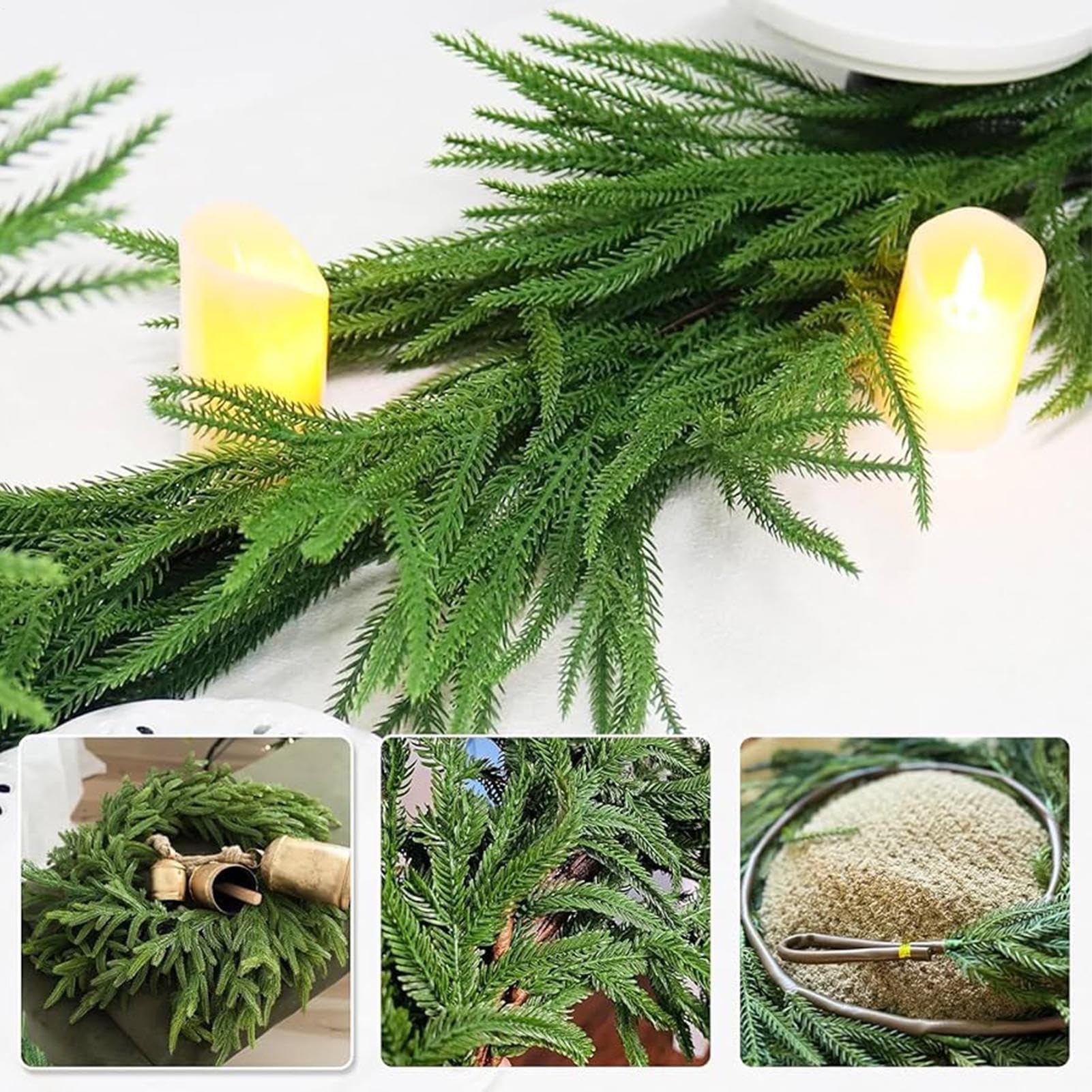 Girlande aus Kiefernholz, dekorativ, zum Aufhängen, fühlt sich echt an | Künstlicher Weihnachtskranz für Outdoor, Festival, Kaminsims, Tischgeländer, Tür, Baum, Veranda, Kamin, Fenster, Wand, Treppe