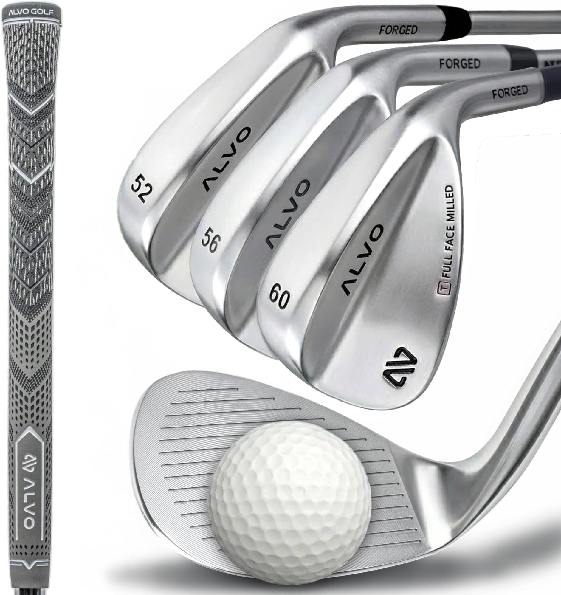 ALVO GOLF - Premium Full Face Golf Wedges, Golf Wedge Set and Singles, 3 Wedges 52/56/60/70 Degree,Lob,Gap,Sand Golf Club for Men, Premium Grip, Right Hand, max Spin