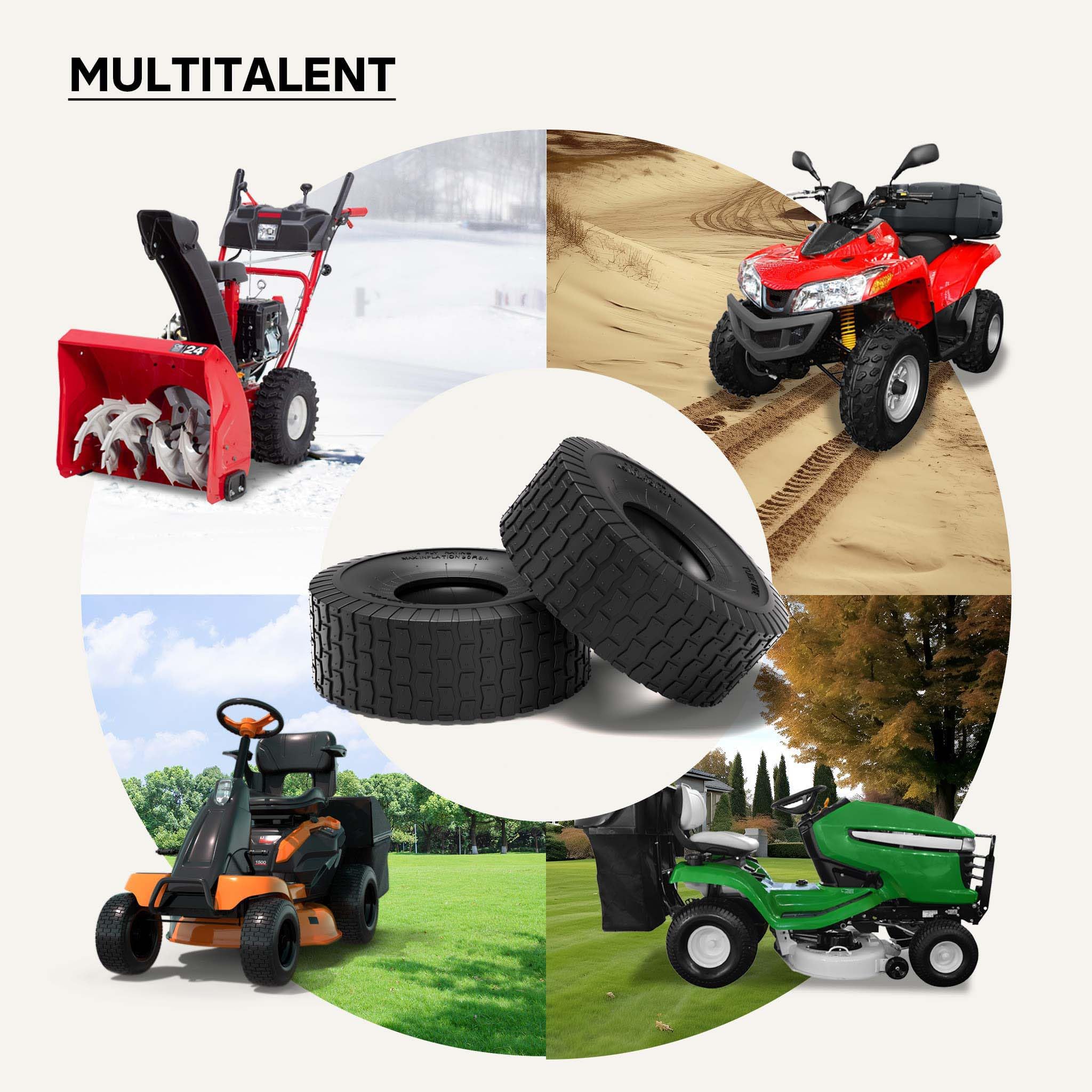 Wiltec 2x Reifenmantel 2x Schlauch für Aufsitzmäher/Rasentraktor 15x6.00-6 4PR Winkelventil