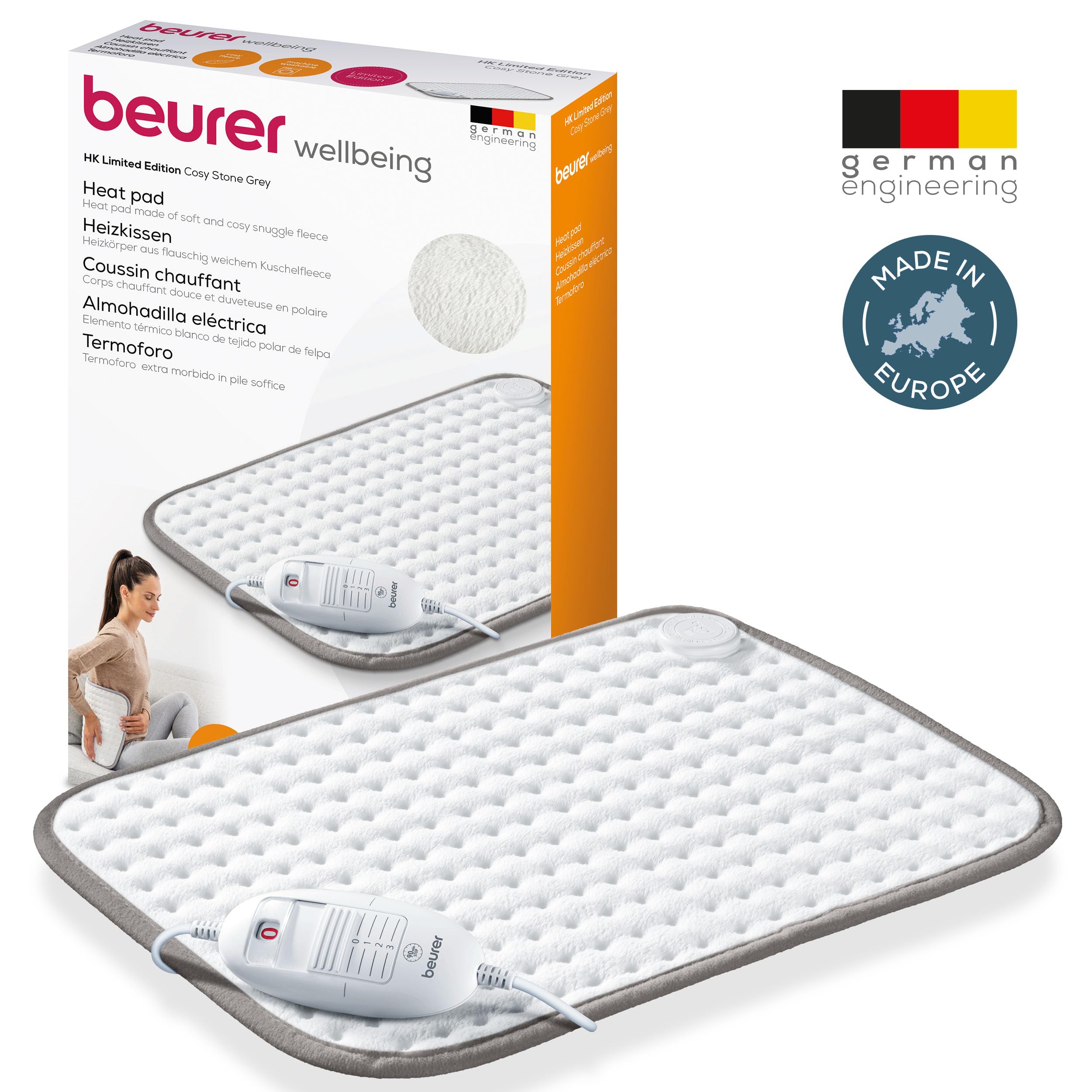 Beurer HK Limited Edition 2023 Coussin chauffant, douillet avec 3 niveaux de température et arrêt automatique, lavable en machine