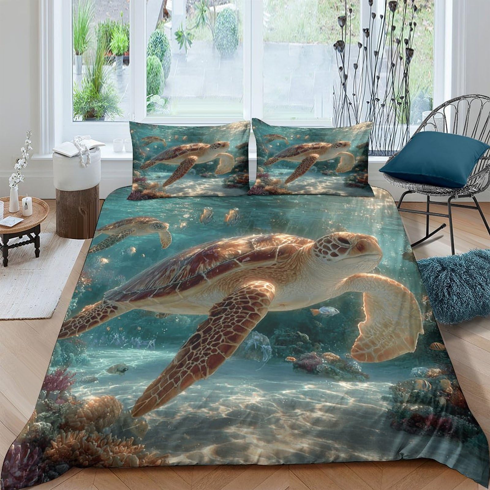 Ctjqhvkz Style-5 3D Printed Ocean Sea Turtle Fitted Sheet Microfiber Soft Breathable Coral Reef Bed Cover For Bedroom Dorm Decor Single（135X200cm）