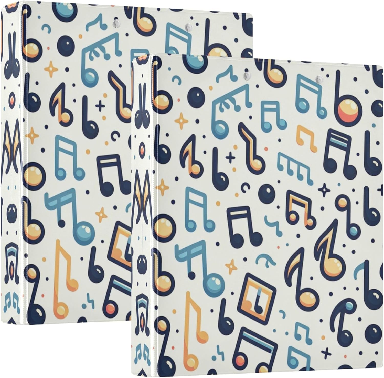 Music Note 3 Ring Binders, 1.5” Round Ring Binders with Clipboard - Letter Size, 3 Interior PVC Clear Pockets & Anti-Slip Clip for Office School Supplies, 2PCS