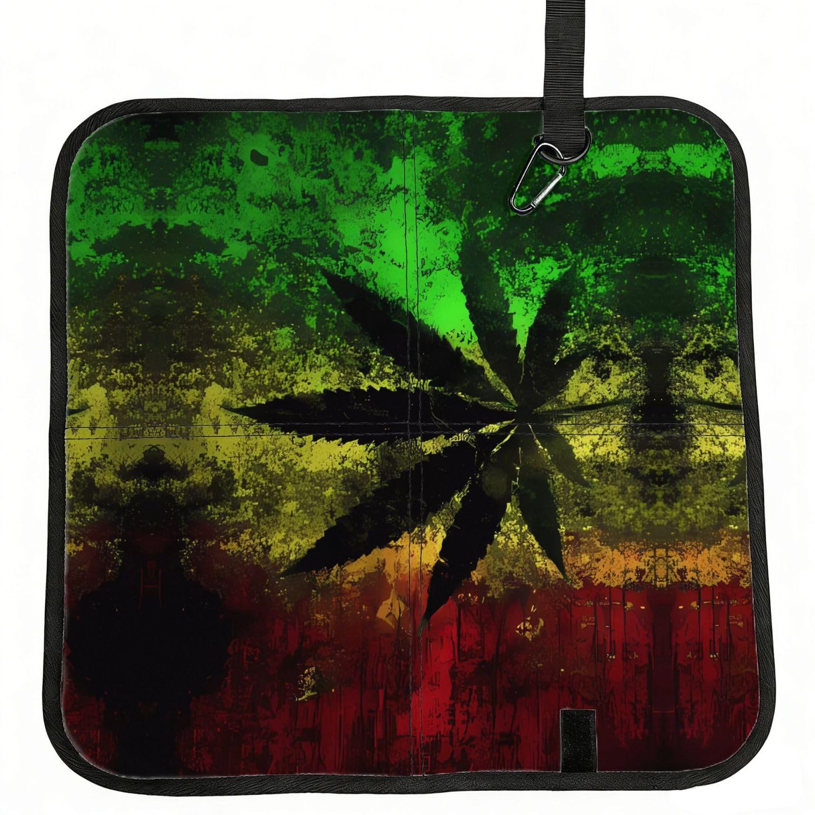 WBQLSL Jamaica Flag Leaves Foldable Seat Cushion - Portable Stadium Pad with Carabiner for Camping Hiking Picnic Beach