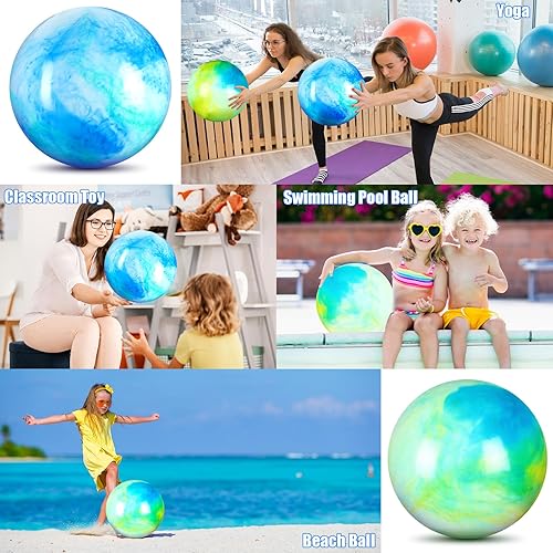 Miniatura 5 de Deekin 2 bolas hinchables marmoleadas de 15 pulgadas y 18 pulgadas, bolas inflables de goma grandes para patio de juegos, bolas sensoriales para