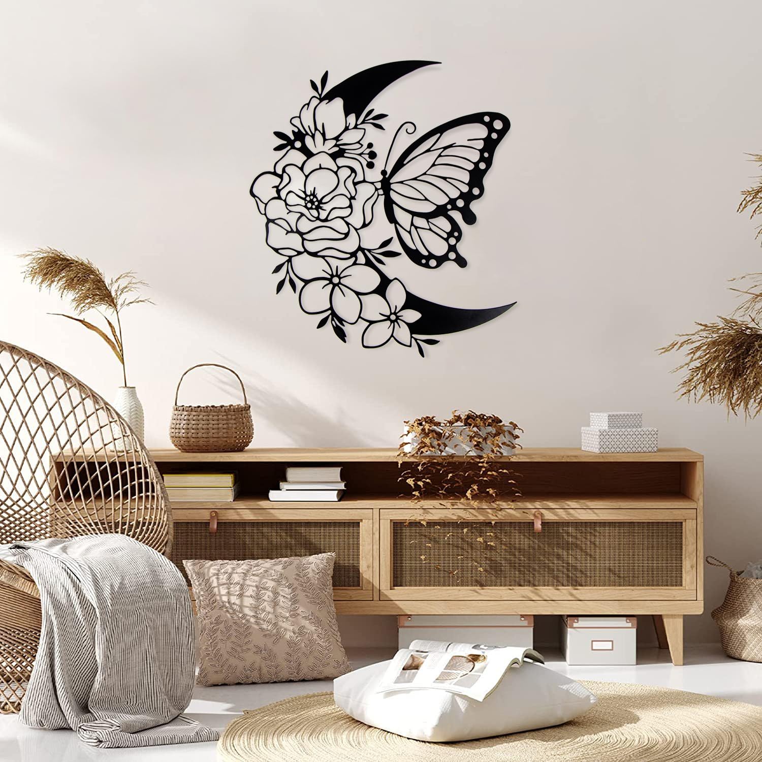 Luccyle Albero Della Vita In Metallo Decorazione Murale, Decorazione da Parete Nera Silhouette Wall Art, per Regalo Presente Decorazione Della Casa Del Giardino Esterno Dell'interno (50CM