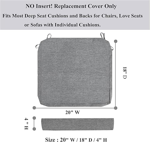 Miniatura 3 de Paquete de 2 fundas de cojín para sillas de exterior, sin relleno. Fundas de cojín de repuesto para patio de 20 x 18 x 4 pulgadas, resistentes al