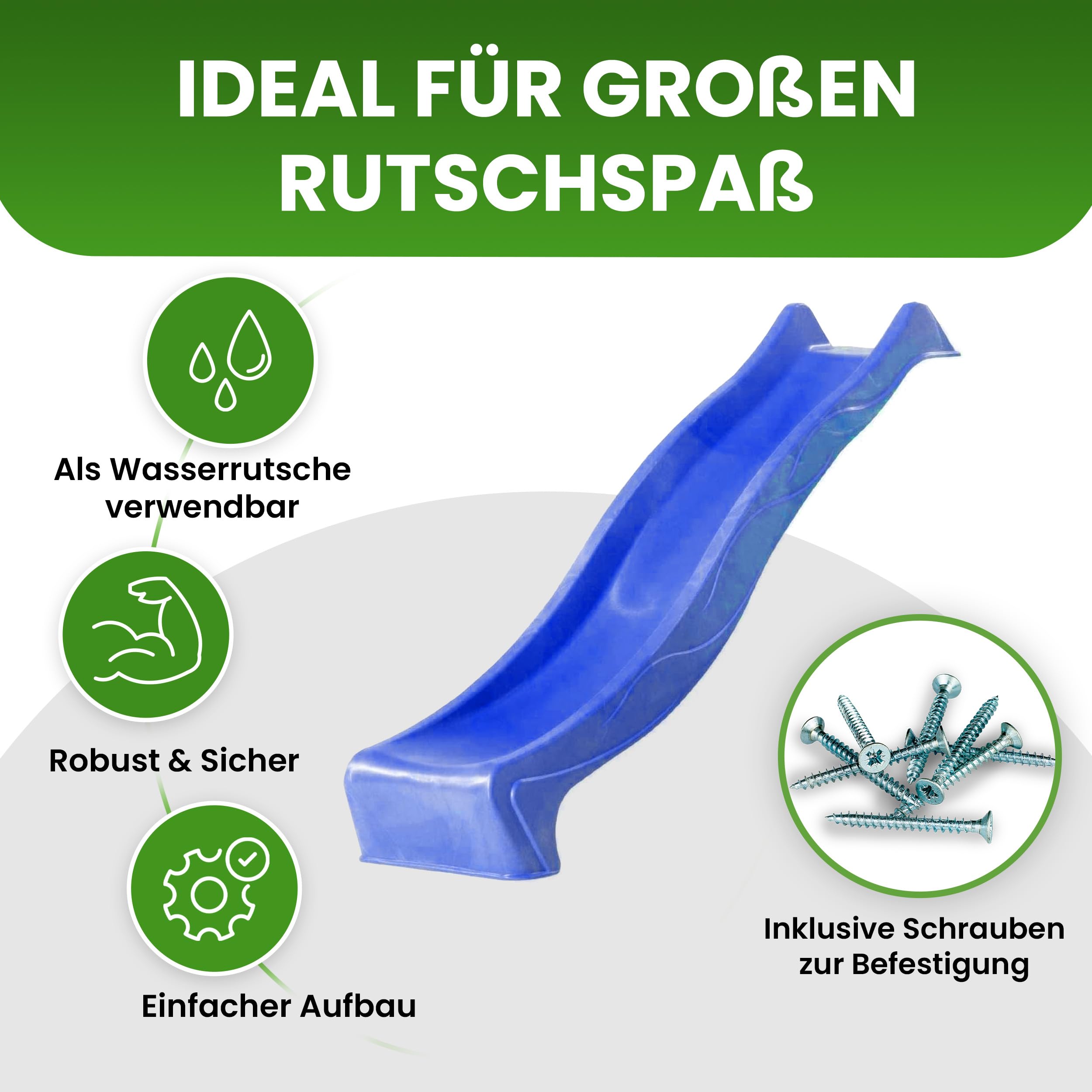 Gartenwelt Riegelsberger Wellenrutsche 290 cm Blau Wasseranschluss Anbaurutsche Podesthöhe 150 cm Kinderrutsche Spielturm Schaukel