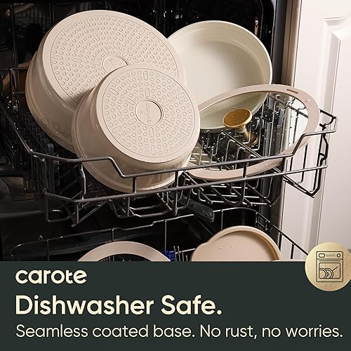 Miniatura 6 de CAROTE Juego de 19 utensilios de cocina de cerámica de titanio antiadherente con asas desmontables, utensilios de cocina no tóxicos, juego de ollas