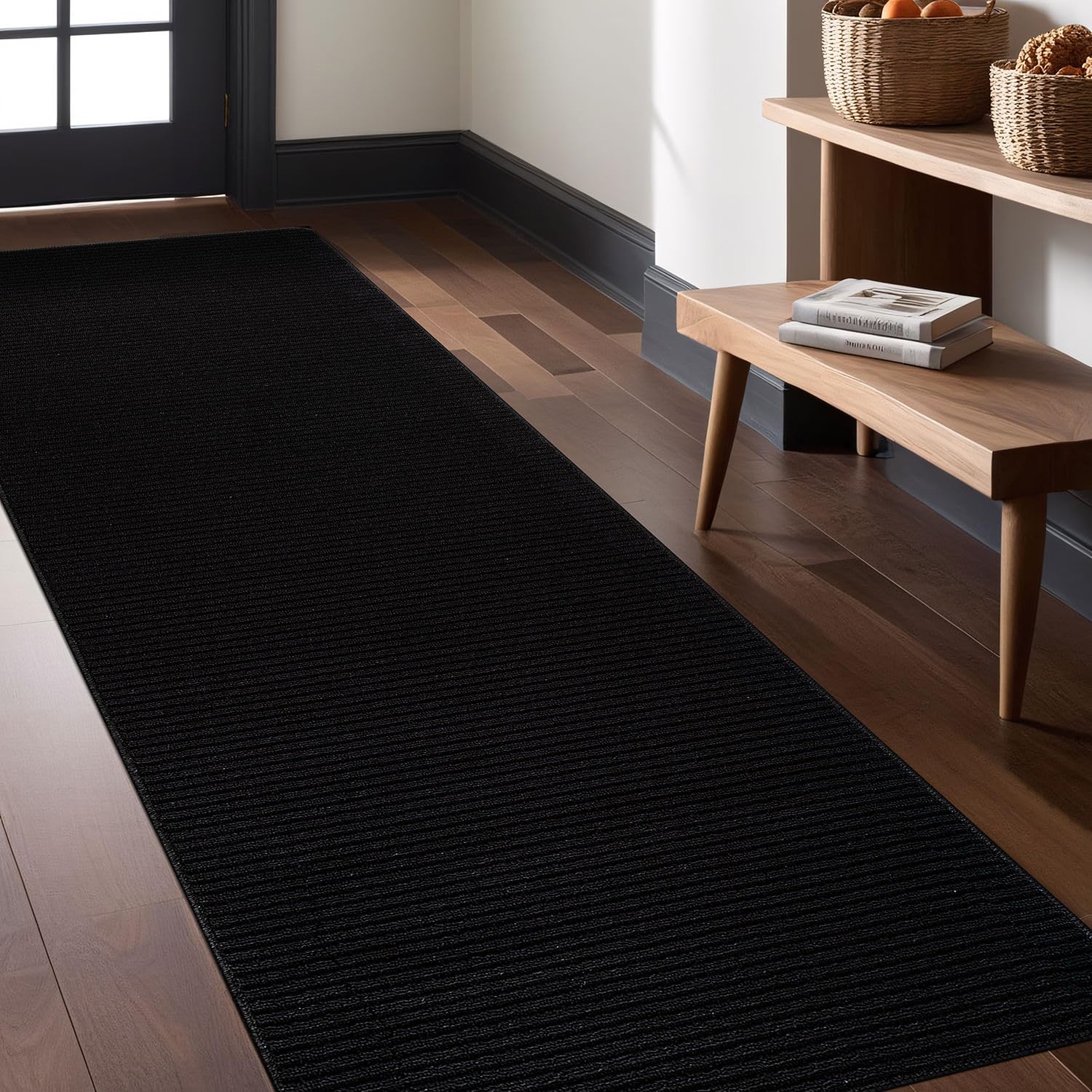 Luul Home Non Slip Black Solid Rubber Back Thin Runner Rugs for Living Room 2x5 for Kitchen, Rug for Bedroom and Hallway, Stain Resistant Easy