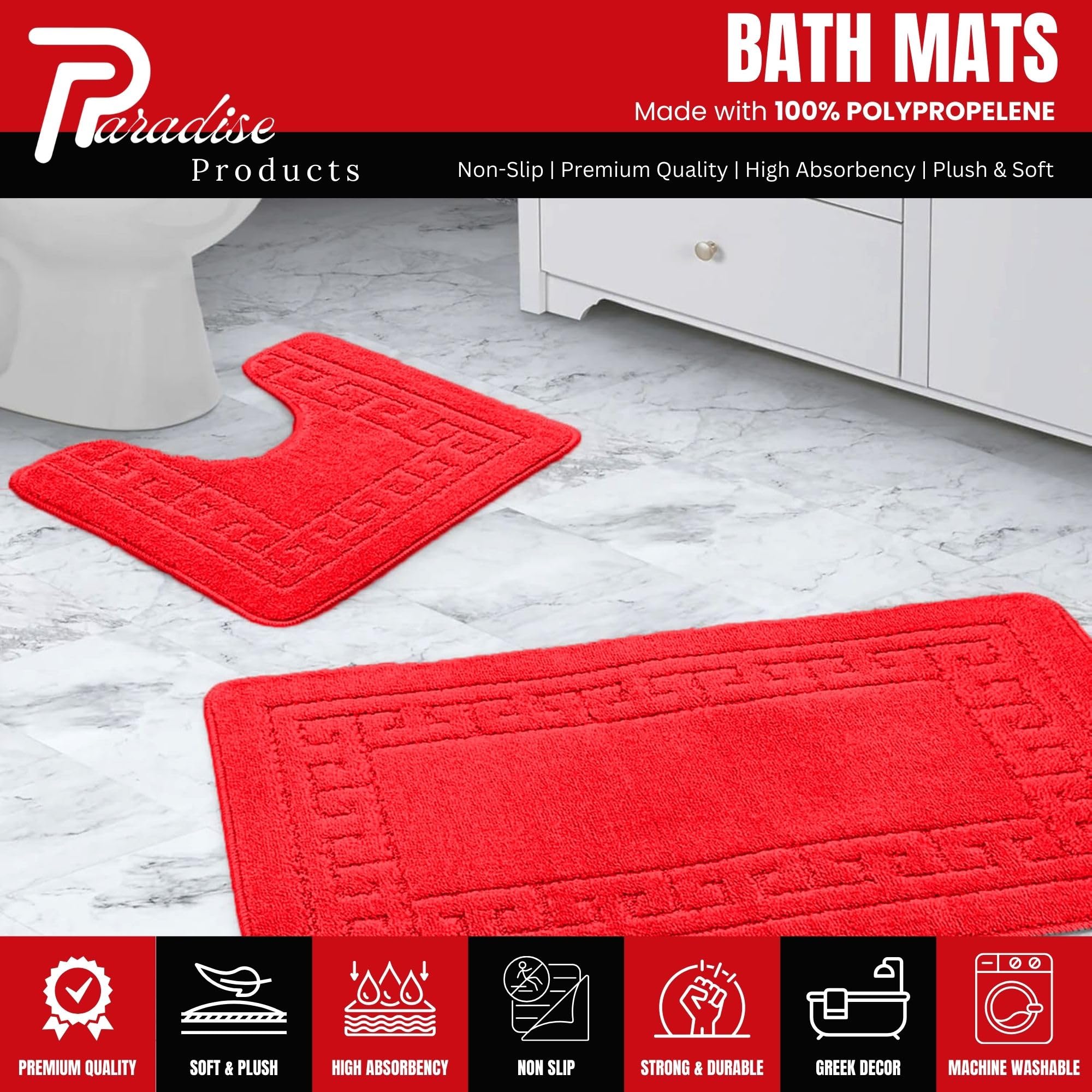 Paradise Products Greek Style Bath Mat Set 2-Piece Non-Slip Bathroom Mats - Image 2