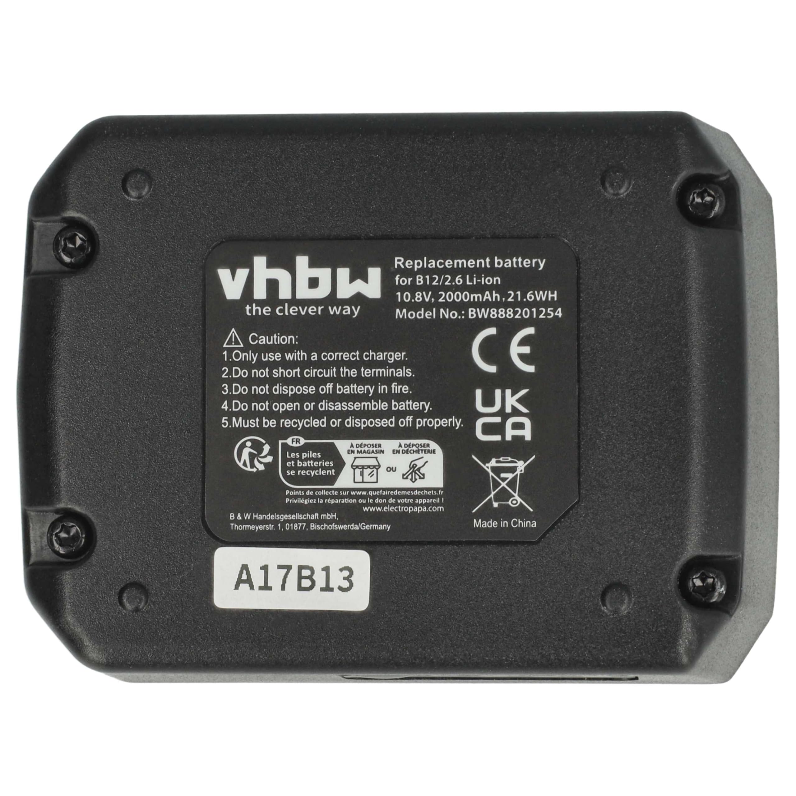 vhbw 3x batteria sostituisce Hilti B 12/4.0, B 12/2.6 per utensile elettrico (2000 mAh, Li-Ion, 10,8 V)