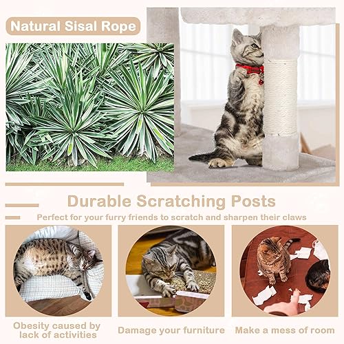 Miniatura 5 de Árbol para gatos de interior de 54 pulgadas de alto, muebles para gatos de varios niveles con 3 postes rascadores para gatos, plataforma de 3