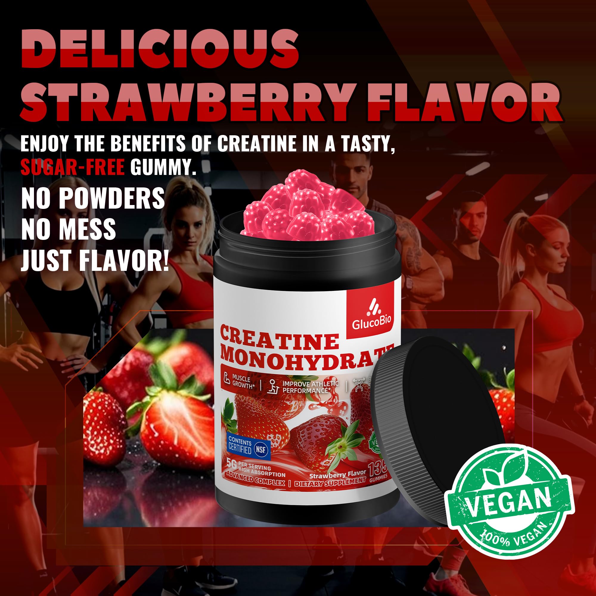 Creatine Monohydrate Gummies (5g) – Pre-Workout Energy & Muscle Growth Support for Men & Women | Strawberry Electrolyte Gummies (135 Count) — Amazon image 5