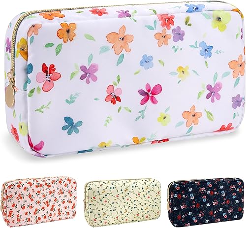 Miniatura 13 de izuzta Bolsa de maquillaje pequeña de nylon, linda bolsa preppy, bolsa con cremallera para cosméticos, Beige, Chico