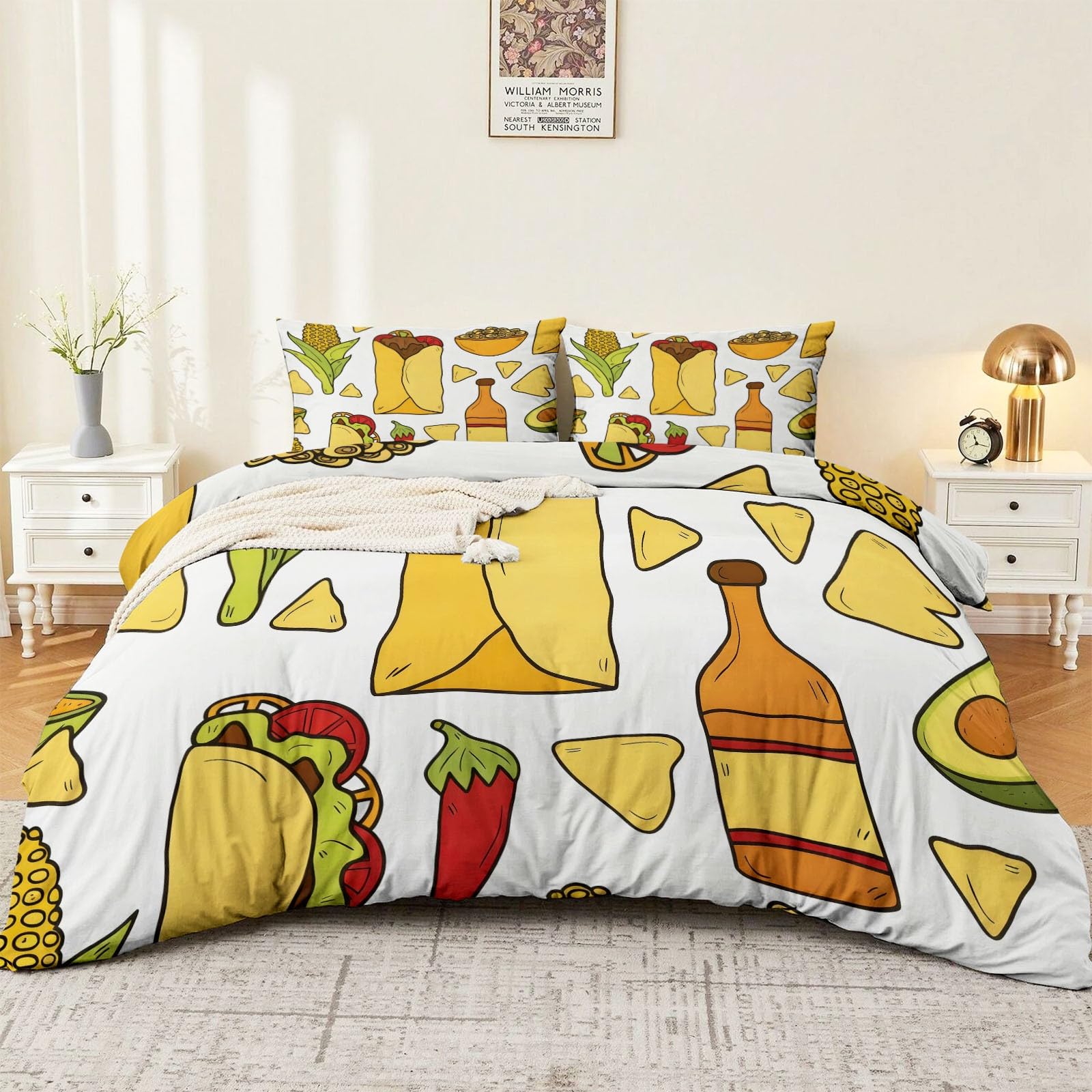 Poszwa na kołdrę 140 x 200 cm (2 poszewki 65 x 65), prosty wzór burrito, miękka szczotkowana mikrofibra z metalowym zamkiem błyskawicznym i 4 klipsami do pokoju młodzieżowego, biało-żółta