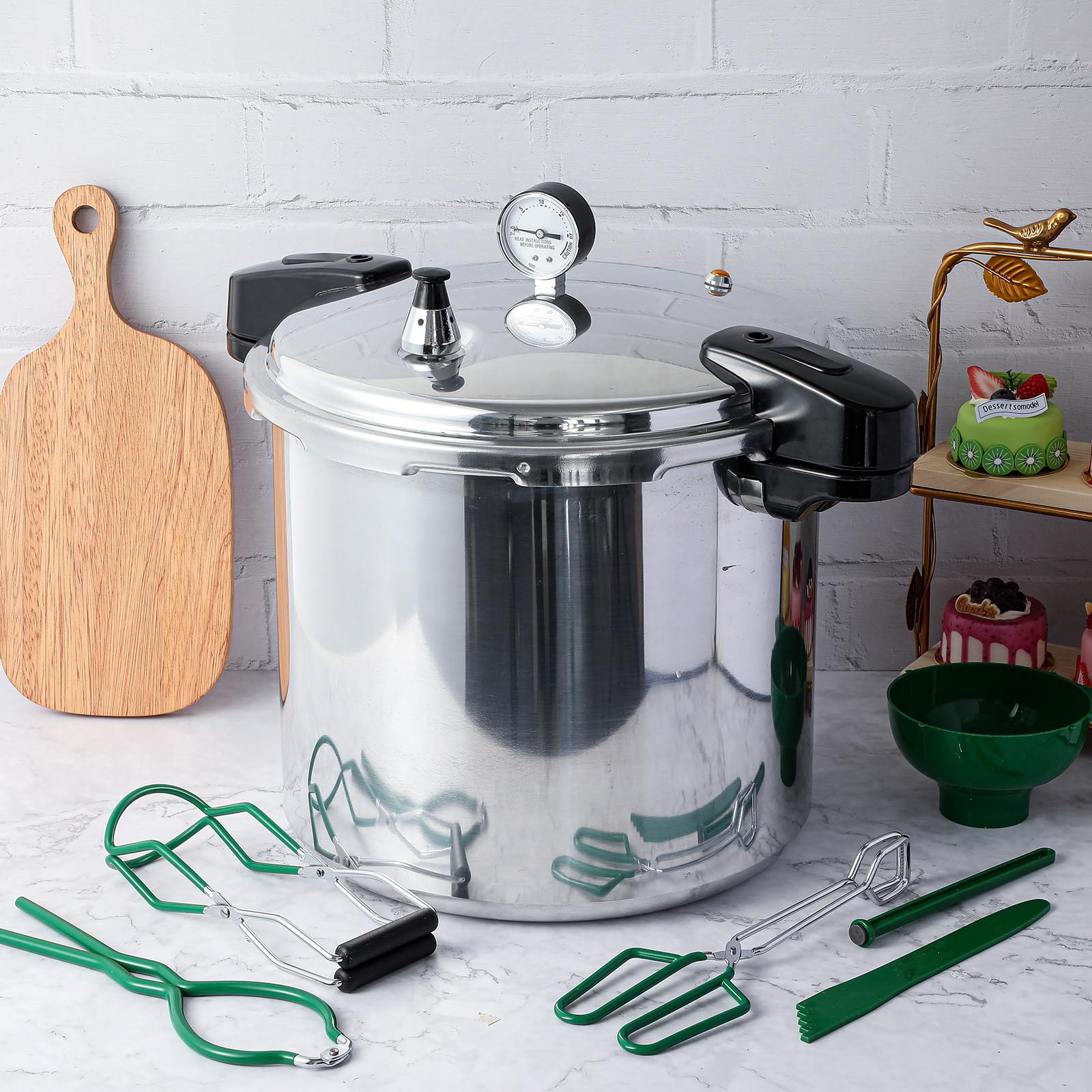 24qt Pressure Cooker for Canning Pressure Canner Supplies Kit, 6 Canning Supplies Stainless Steel Steam Rack Gauge, Silver