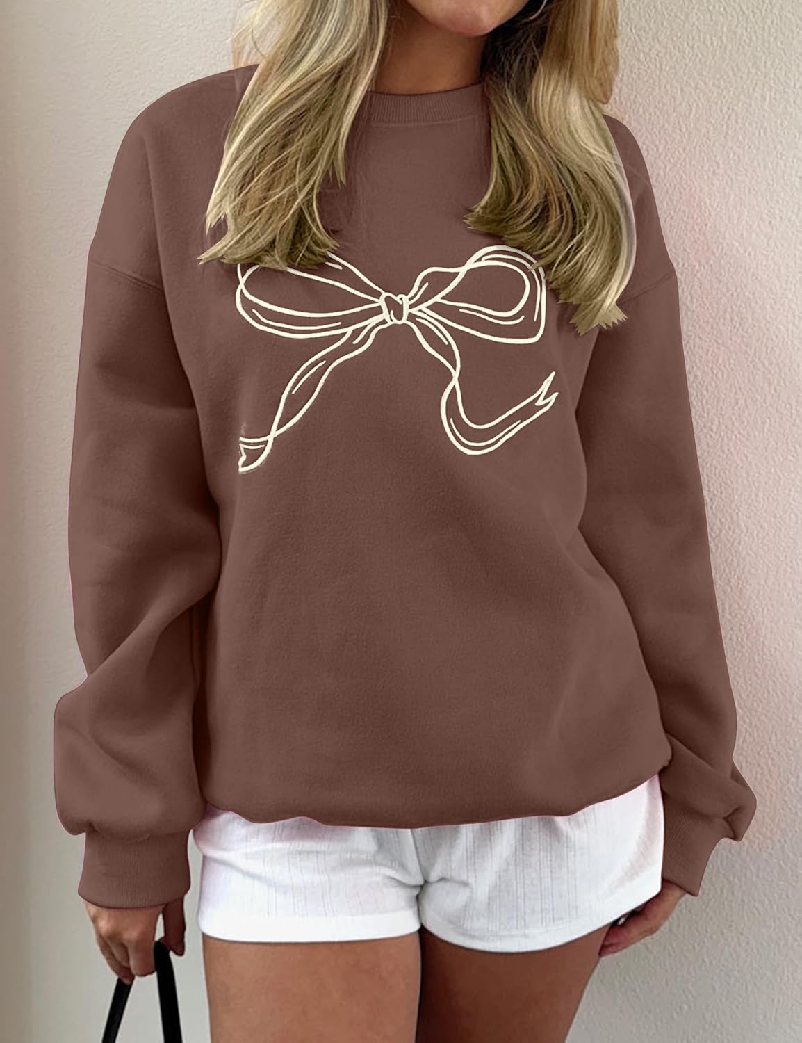 Ythomm Women’s Bow Graphic Sweatshirts Oversized Crewneck Drop Shoulder Pullover Sweatshirt Long Sleeve Tops 2025 Fall Outfit - Image 2