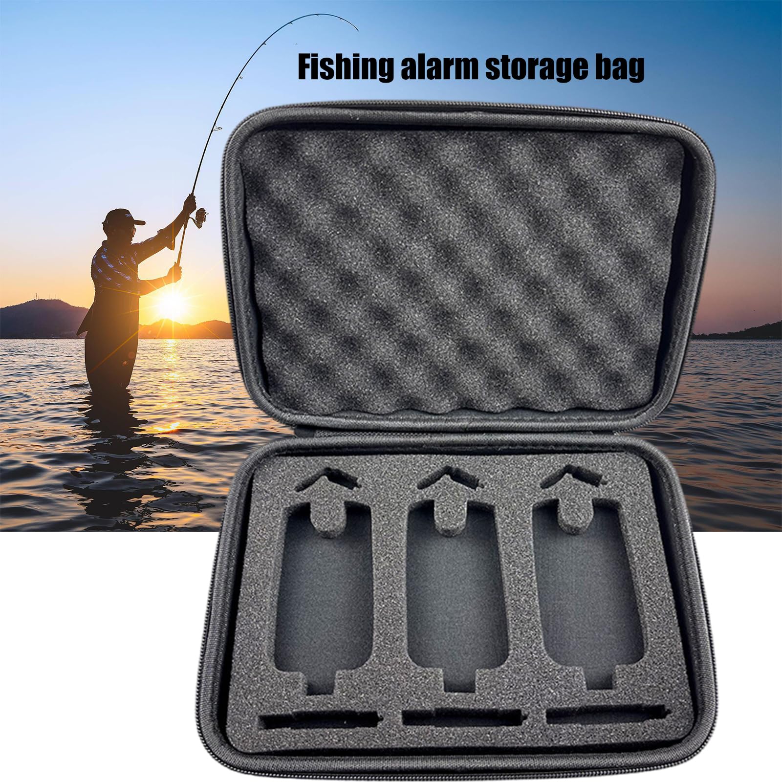 QIEIEI Waterproofs Fishing Bites Alarm Storage Case Foam Pad Fishing Swingers Storage Box with Zippers Carry Bag Easy to Use