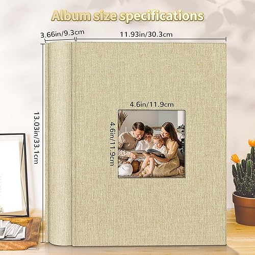 Miniatura 135 de Álbum de fotos de 4 x 6 pulgadas con 300 bolsillos, álbumes de fotos deslizables, cubierta de lino, libro de recuerdos con ventana frontal, página