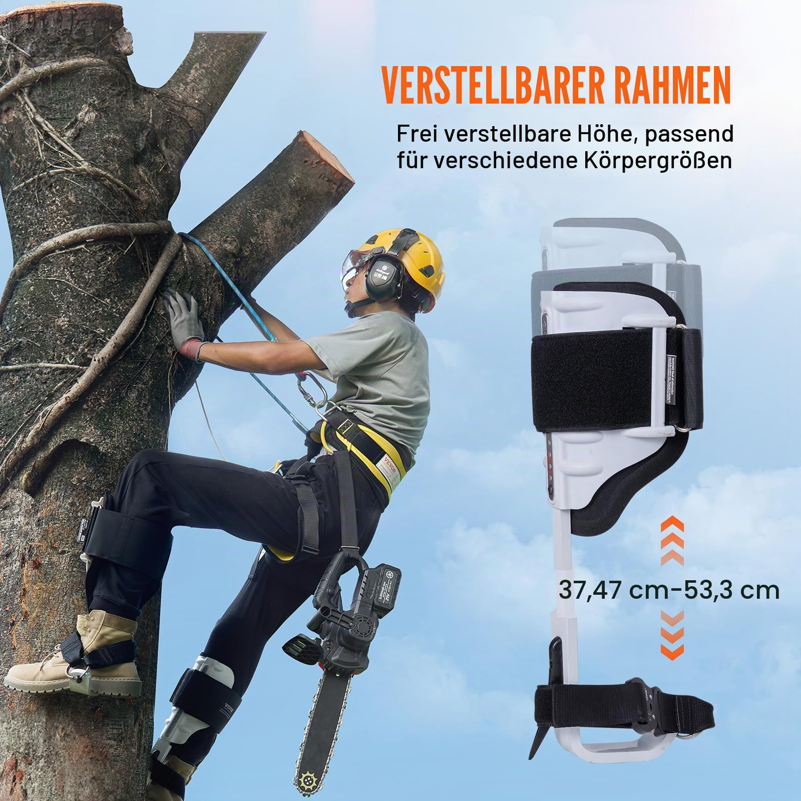 VEVOR Baumkletterspikes, 1 Paar höhenverstellbare Kletterspuren, 158.8 kg Tragfähigkeit, Baumkletterausrüstung mit Gurten, Baumpflegerausrüstung für Kletterer, Jagd, Obstpflücken