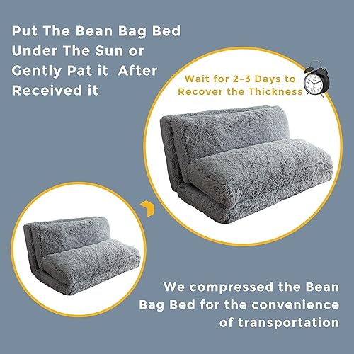 Miniatura 8 de MAXYOYO Puf Cama de suelo, sofá de piel sintética para adultos, sofá plegable de pared con relleno de espuma, colchón de suelo de tamaño individual,