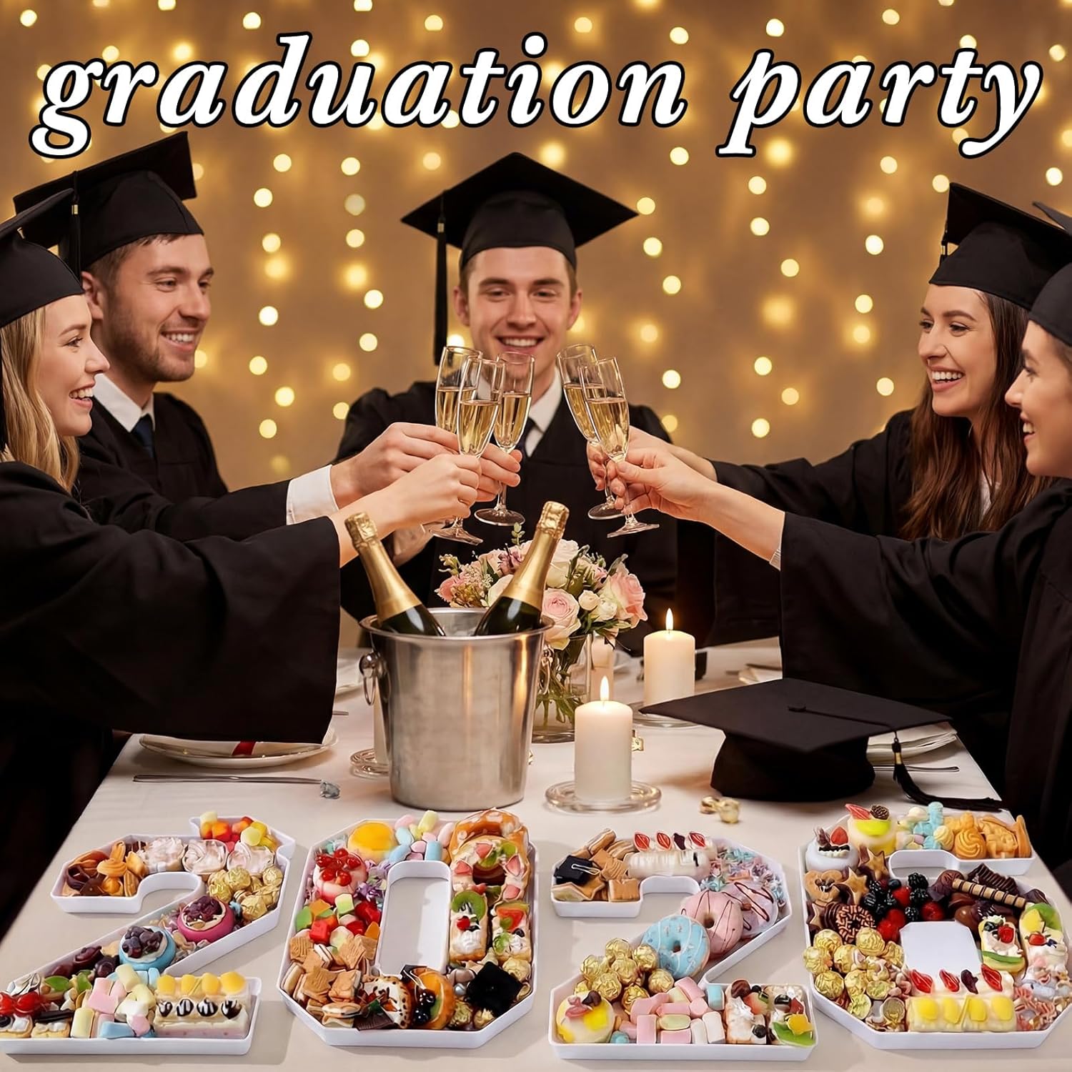 Tellingyou 4 Pcs 13.7" 2026 Charcuterie Numbers Fillable Graduation Disposable Mache Box Chocolate Candy Tray Grad Container Decoration(White,2026)