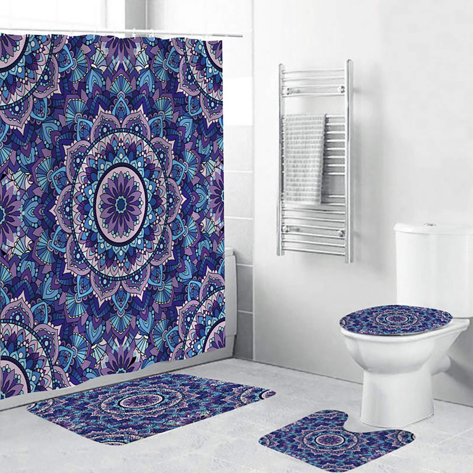 Rideaux de douche bohème anti-éclaboussures et tapis de sol antidérapant pour sol sec