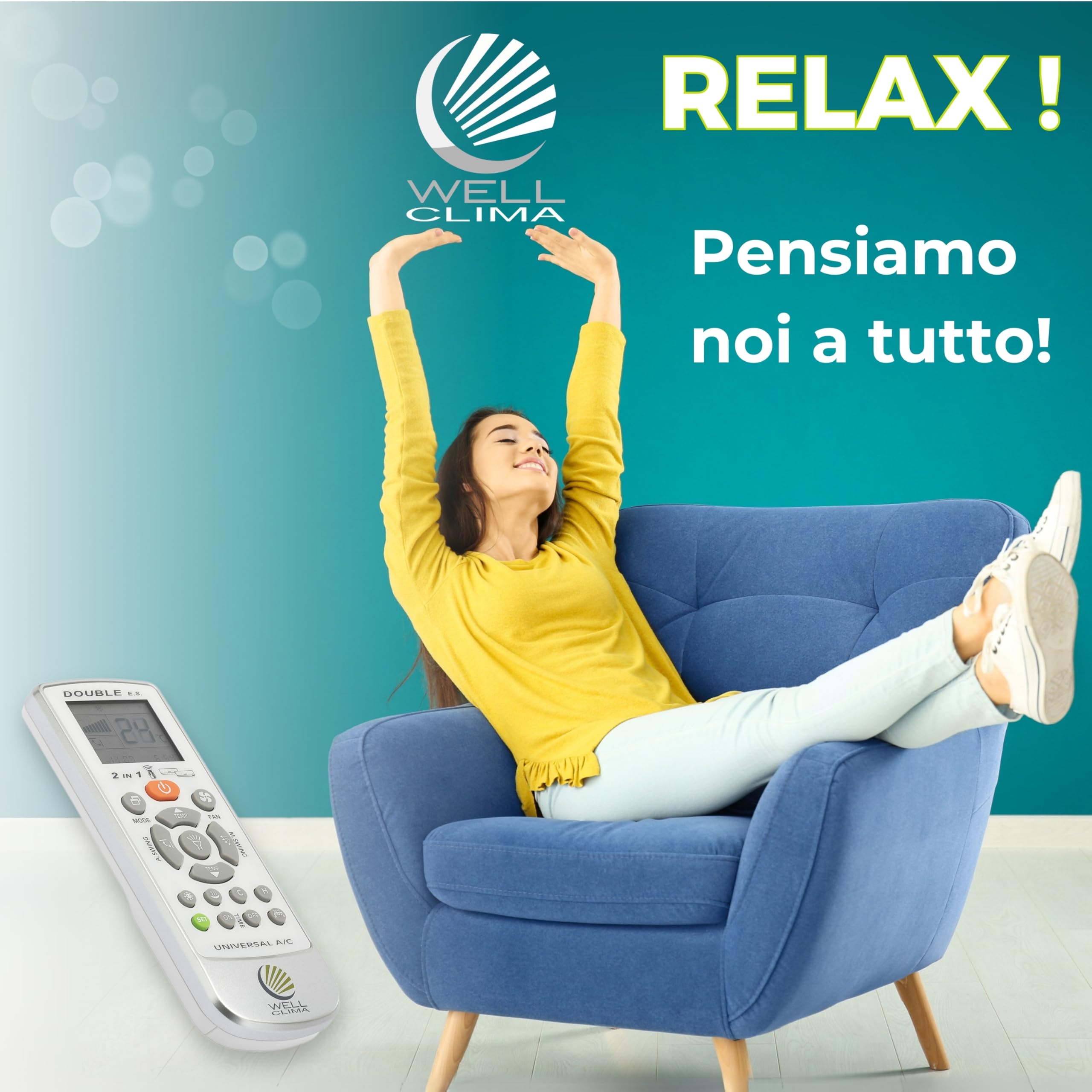 Wellclima Telecomando Compatibile con modelli Unico, Issimo e Climapiù per Olimpia Splendid, Unica Alternativa all’Originale, Pronto all’Uso, Già Configurato Solo per questi Modelli, Batterie incluse