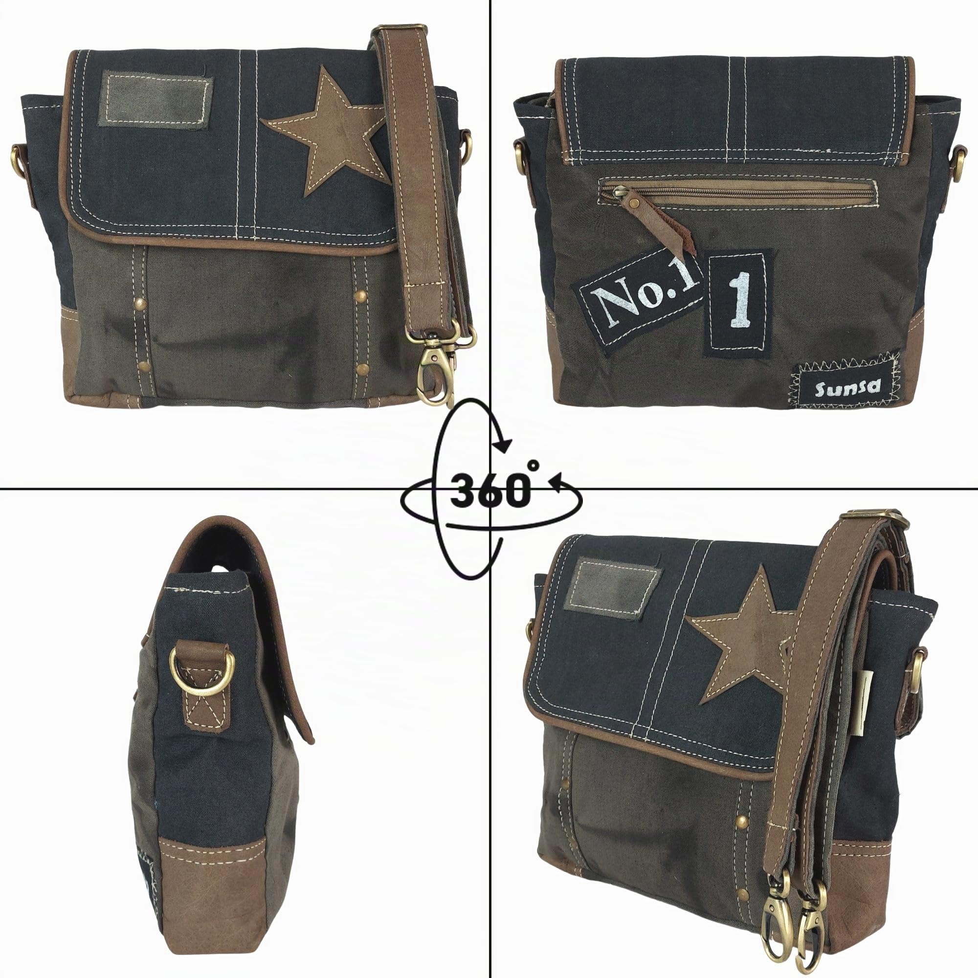 Sunsa Damen Umhängetasche, Vintage Crossbody Bag, Messenger Tasche Schwarz